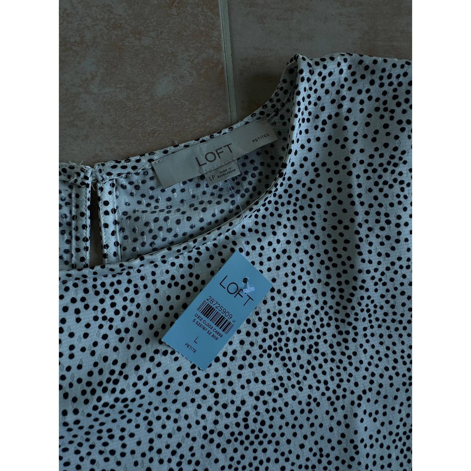 Loft LOFT Black White Polka Dot Long Sleeve Blouse size L p Size L / US 10 / IT 46 - 5 Thumbnail