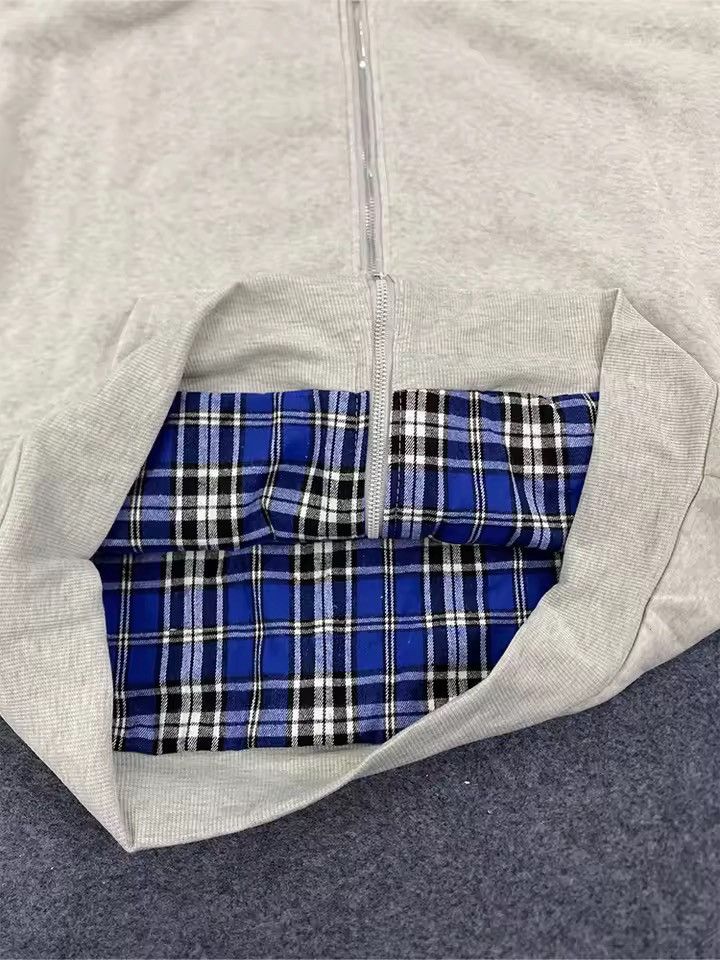Japanese Brand Reversible Gray Hoodie with Plaid Lining Size US XL / EU 56 / 4 - 7 Thumbnail