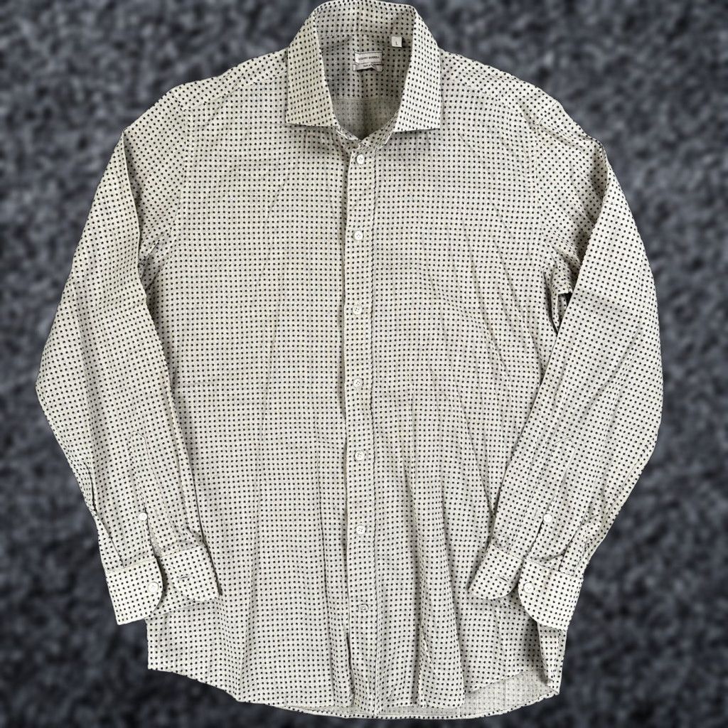 Vintage Luciano Barbera Shirt Mens L Beige Blue Polka Dot Cotton Linen Made Italy Size US L / EU 52-54 / 3 - 1 Thumbnail