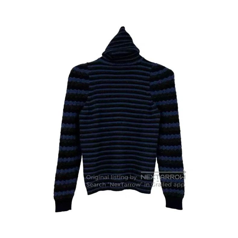 Chanel Chanel Blue and black striped classic logo cashmere turtle Size XS / US 0-2 / IT 36-38 - 2 Thumbnail