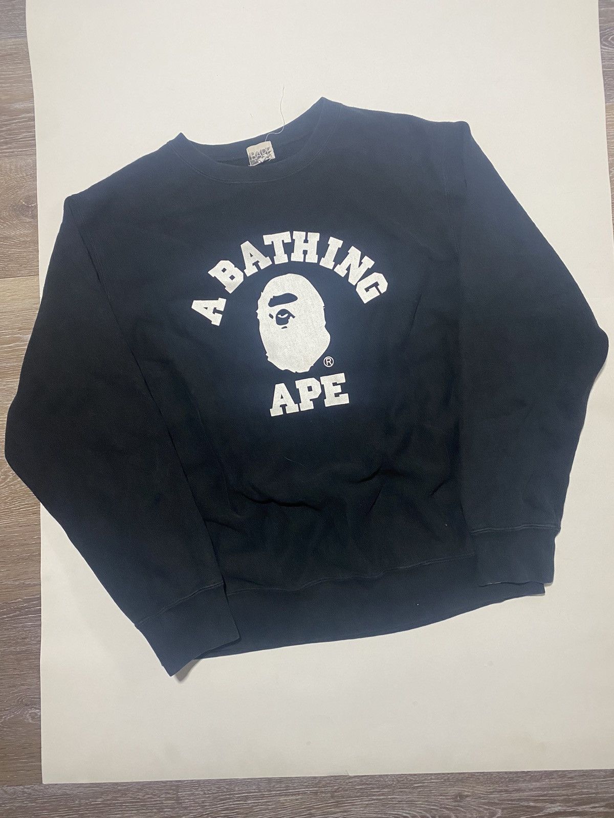 image of Bape OG Vintage College Logo Black Crewneck Sweatshirt, Men's (Size Medium)