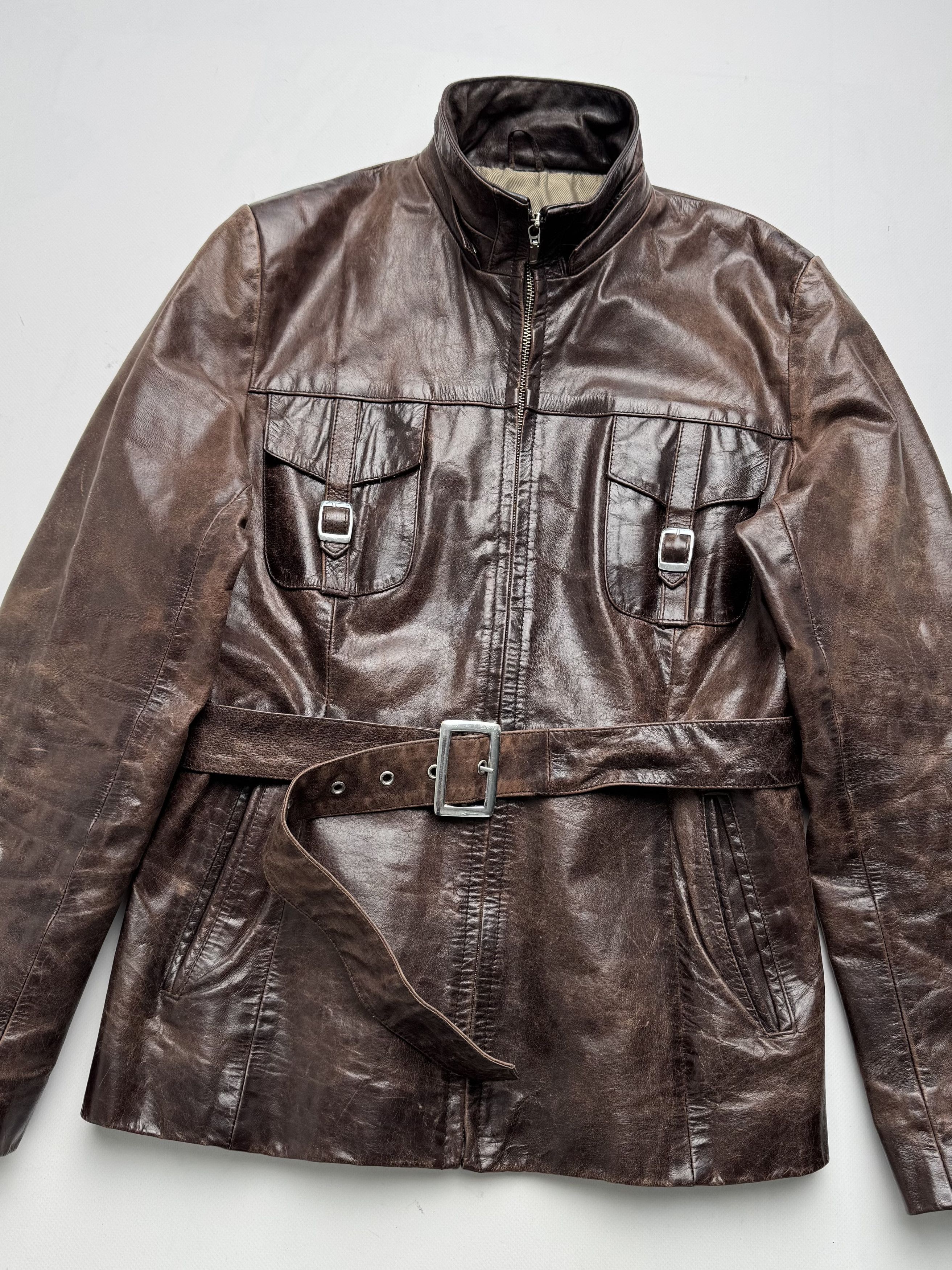 Vintage Vintage Leather Jacket Belted Zip Up Style Biker Coat E2 Size M / US 6-8 / IT 42-44 - 2 Thumbnail