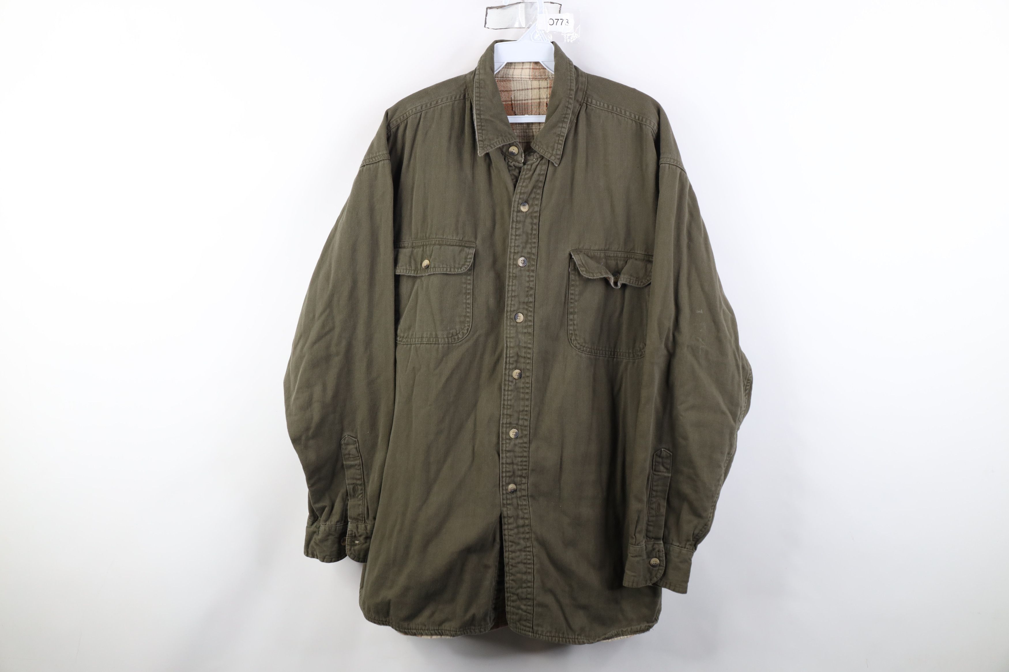 Vintage Vintage 90s Streetwear Lined Twill Button Shirt Jacket Jac Size US XL / EU 56 / 4 - 1 Thumbnail