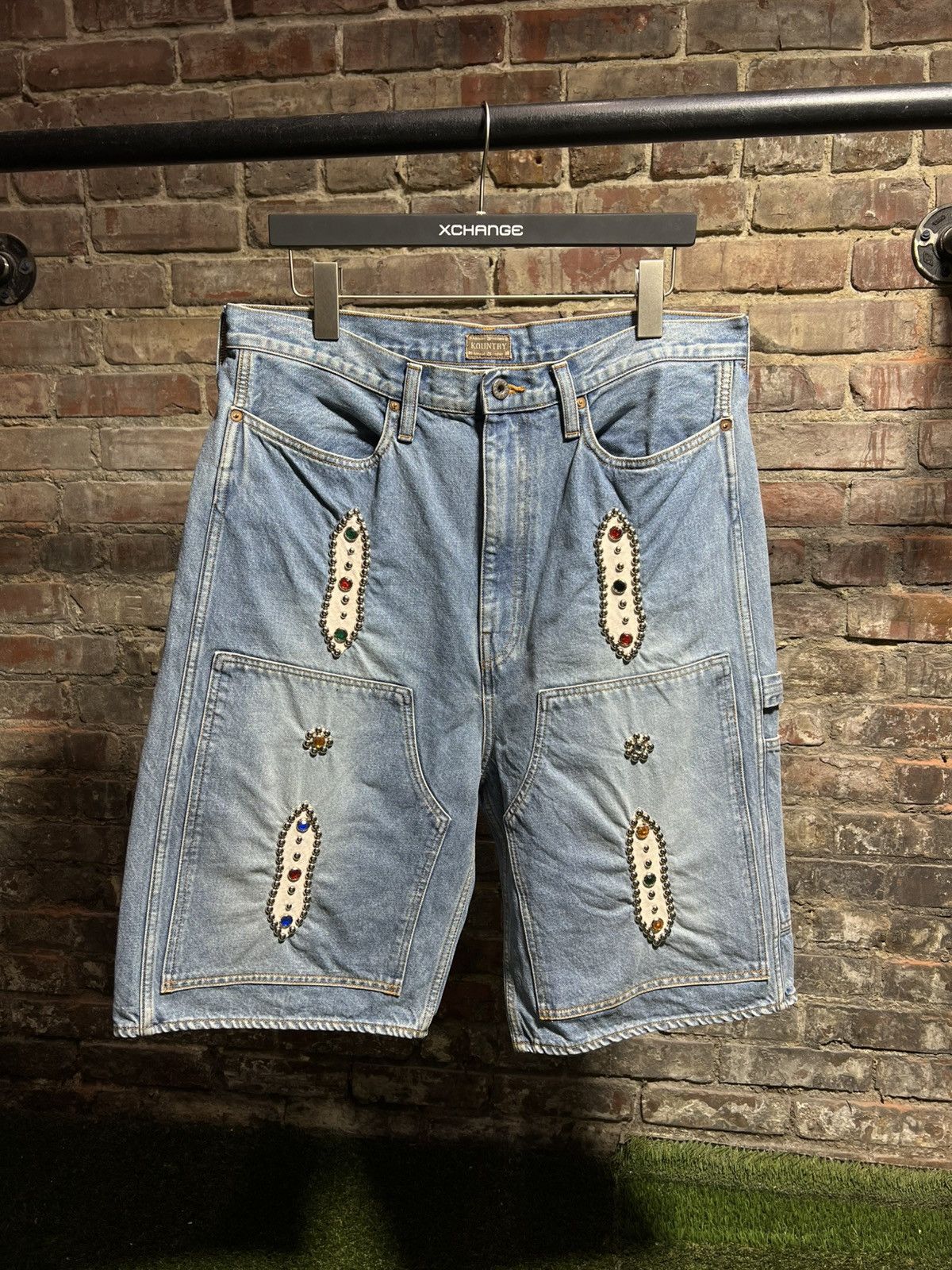 Kapital Kapital Gemstone Studded Carpenter Jean Shorts Size US 38 / EU 54 - 1 Thumbnail