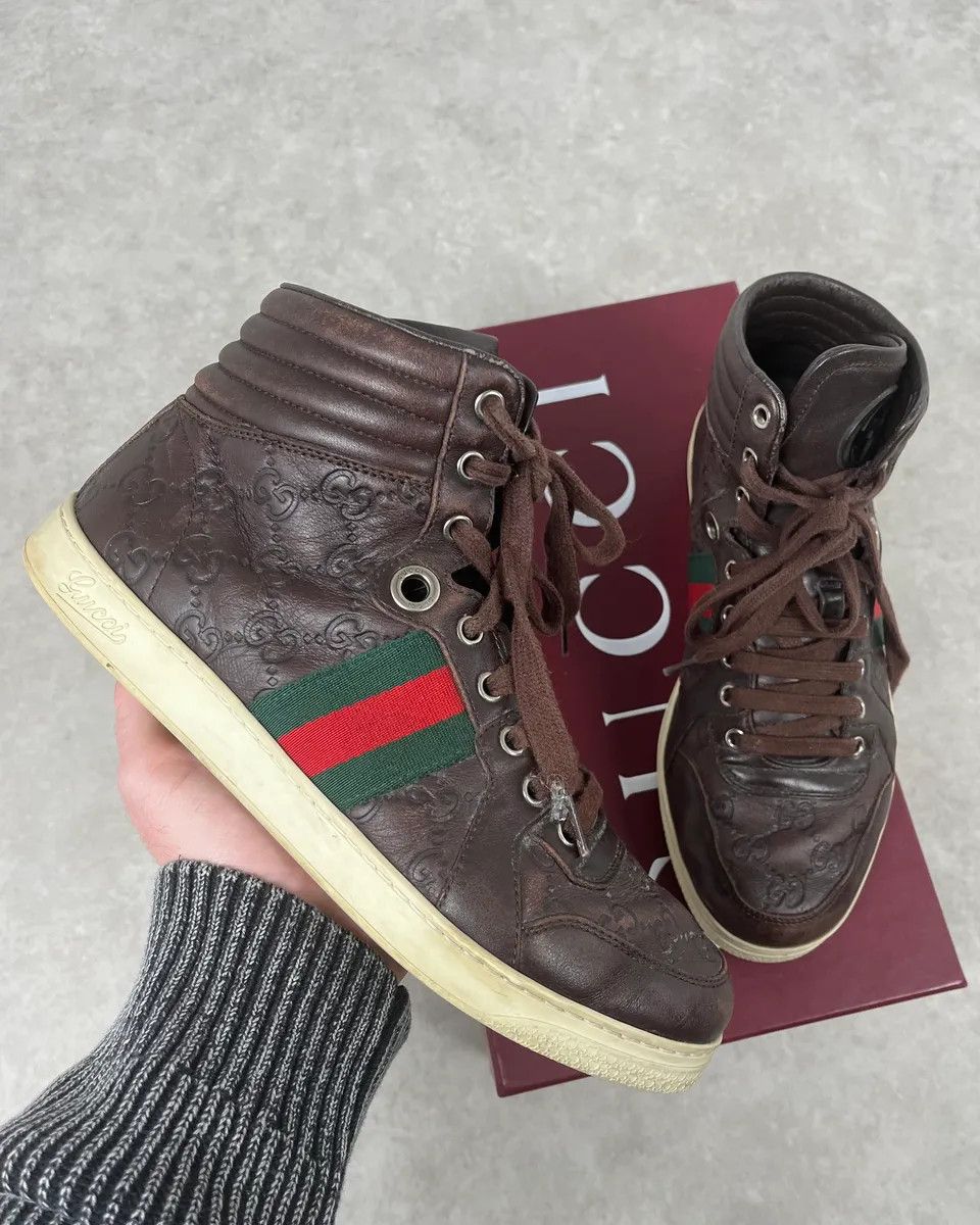 Gucci 2000s Gucci Brown Signature Monogrammed Leather High Sneakers Size US 7 / EU 40 - 1 Thumbnail