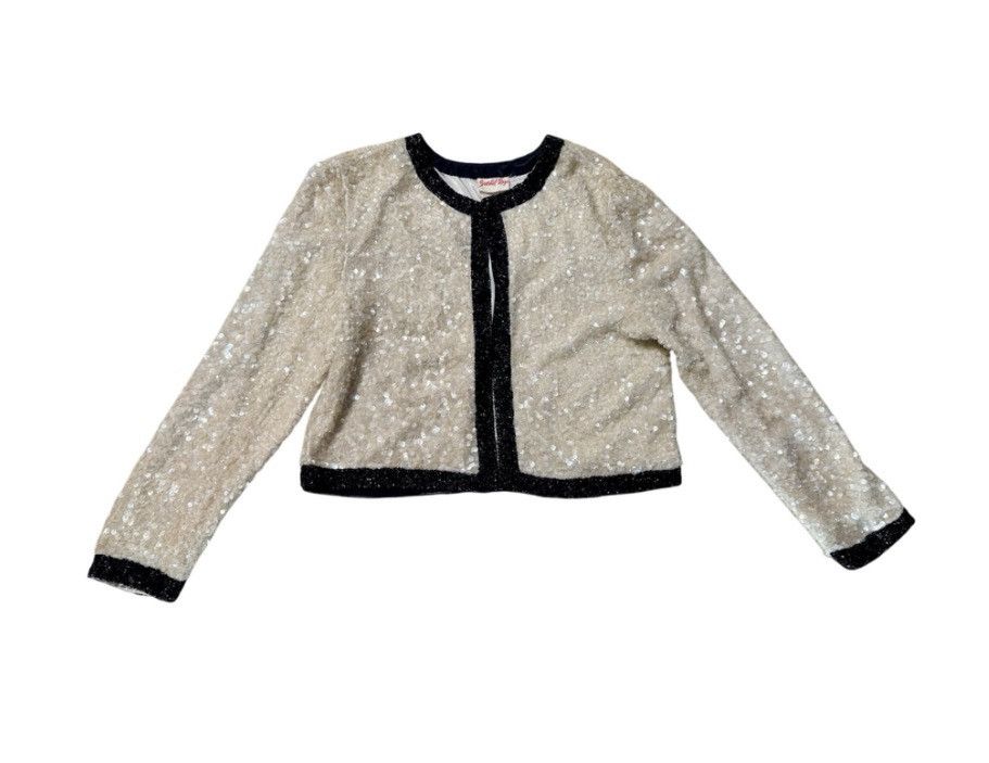 Other VTG Scarlet Rage Sequin Cropped Jacket Ivory Black Bolero Size M / US 6-8 / IT 42-44 - 2 Thumbnail