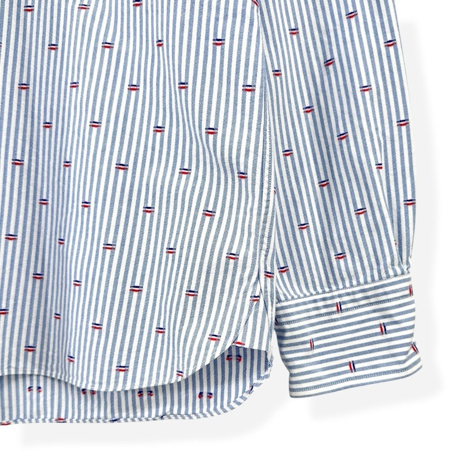 Maison Kitsune Blue & White Striped Embroidered Applique Button Up Shirt Size US XL / EU 56 / 4 - 4 Thumbnail