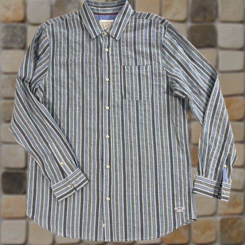 Scotch & Soda SCOTCH & SODA Men’s Lightweight Dobby Stripe Button-Up Shirt - Multicolor Cotton, Size L, NWT, Casual, Long Sleeve, Collared, Pockets, Regular Fit Size US L / EU 52-54 / 3 - 1 Thumbnail