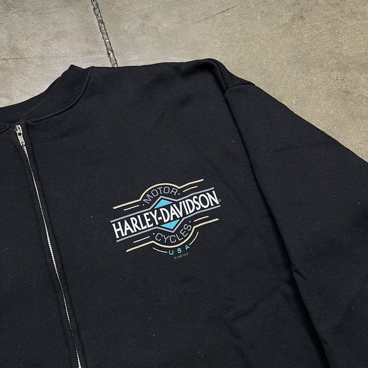 Harley Davidson × Vintage Vintage 90s Harley Davidson Zip Up Crewneck Sweatshirt Boxy Size US XXL / EU 58 / 5 - 5 Thumbnail