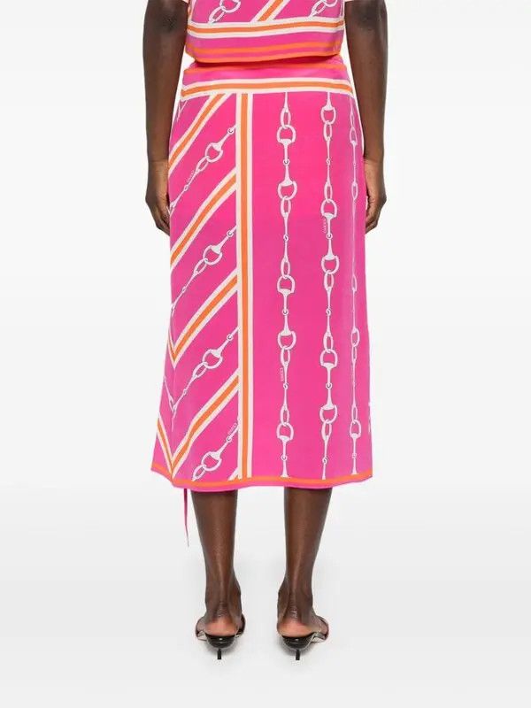 Gucci o1la5ras0526 Gucci Horsebit Stripe Print Silk Skirt in Pink Size 27" / US 4 / IT 40 - 4 Thumbnail