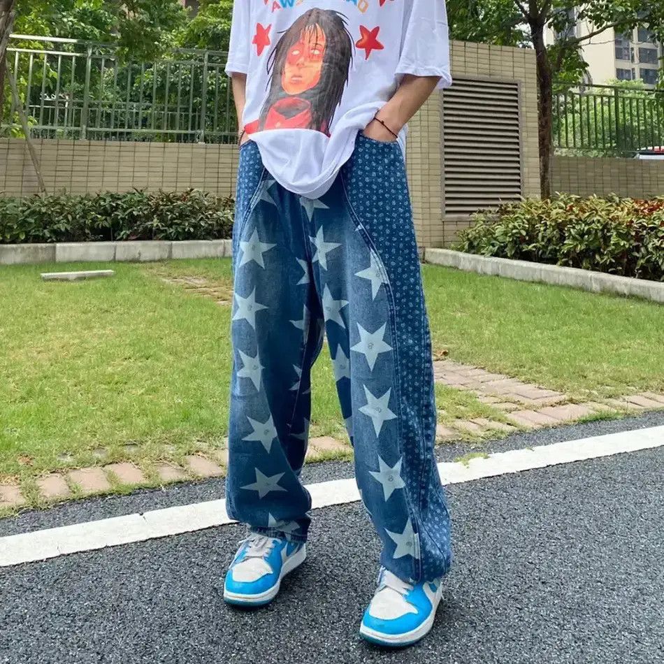 Japanese Brand × Jean Star Graphic Baggy Jeans y2k Size US 34 / EU 50 - 2 Thumbnail