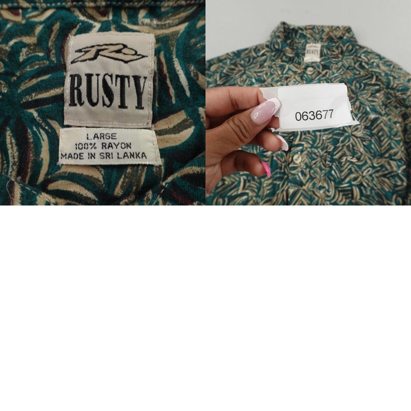 Rusty VINTAGE Rusty Shirt Mens Large Green Floral Hawaiian Aloha Surf Camp Y2K Beach Floral Button-Up Short Sleeve Mens Reg Shirt Size US L / EU 52-54 / 3 - 8 Thumbnail