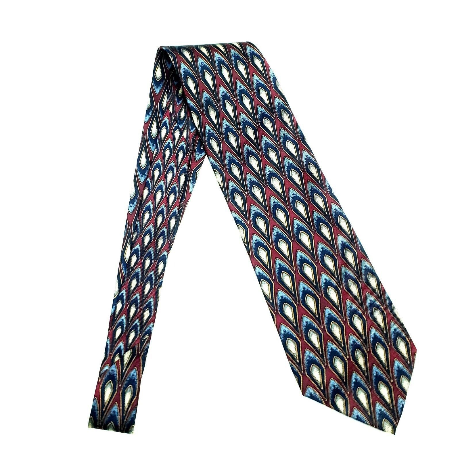 Designer JZ Richards Parisian Silk Tie Dark Red Geometric Wide Size ONE SIZE - 7 Thumbnail