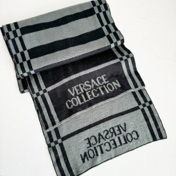 Versace Versace Collection Reversible Wool Blend Grey Scarf Size ONE SIZE - 1 Thumbnail