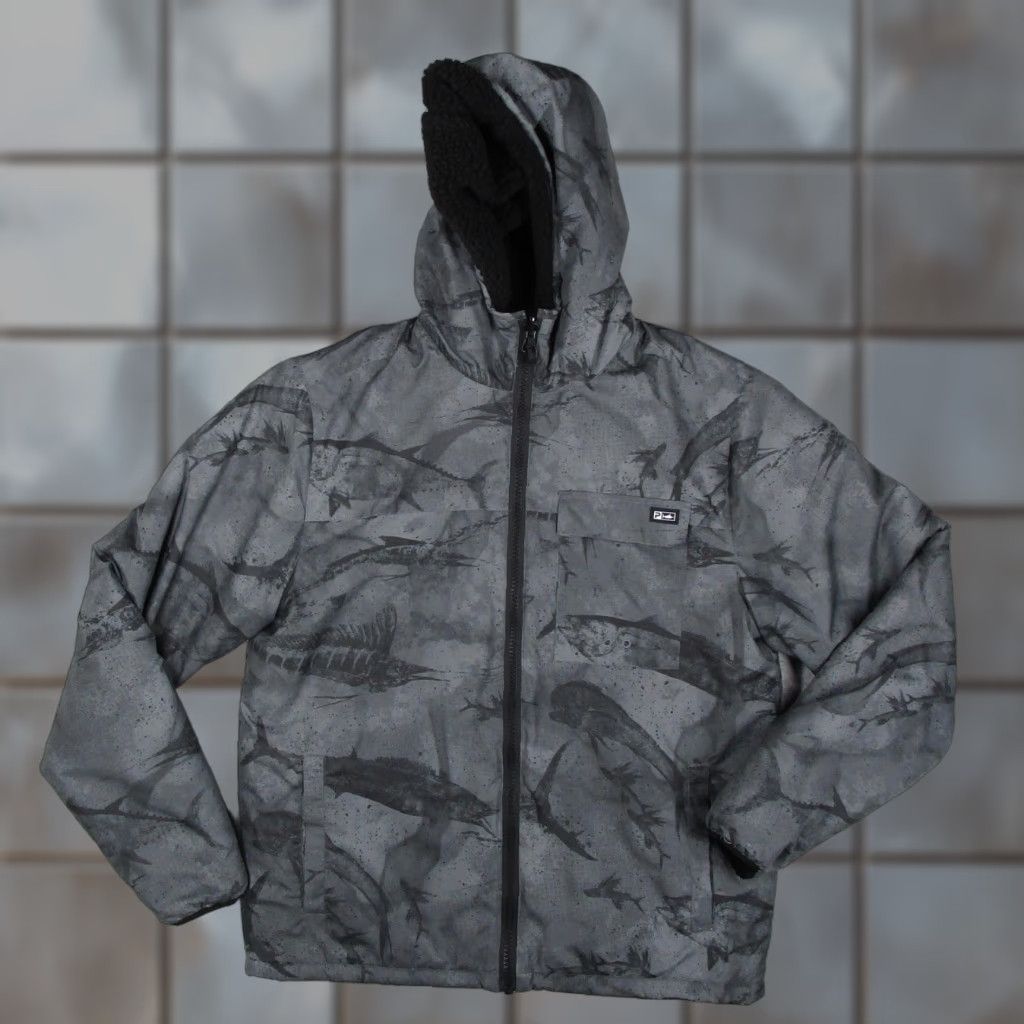 Vintage Pelagic Jacket Mens M Gray Hooded Fleece Lined Fish Print Windbreaker Size US M / EU 48-50 / 2 - 1 Thumbnail