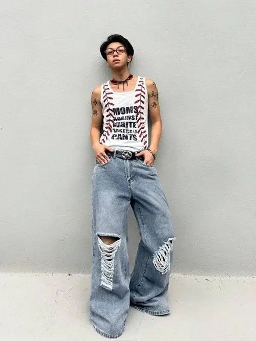 Jean Distressed Wide Leg Denim Jeans Ripped Opium Size US 36 / EU 52 - 3 Thumbnail
