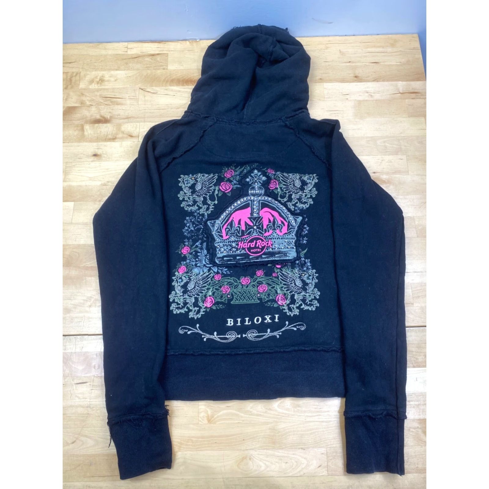 Vintage VINTAGE Hotel Rock Biloxi Jacket Womens M Black Hooded Zip Stitch Embroidered #7997 Size M / US 6-8 / IT 42-44 - 2 Thumbnail