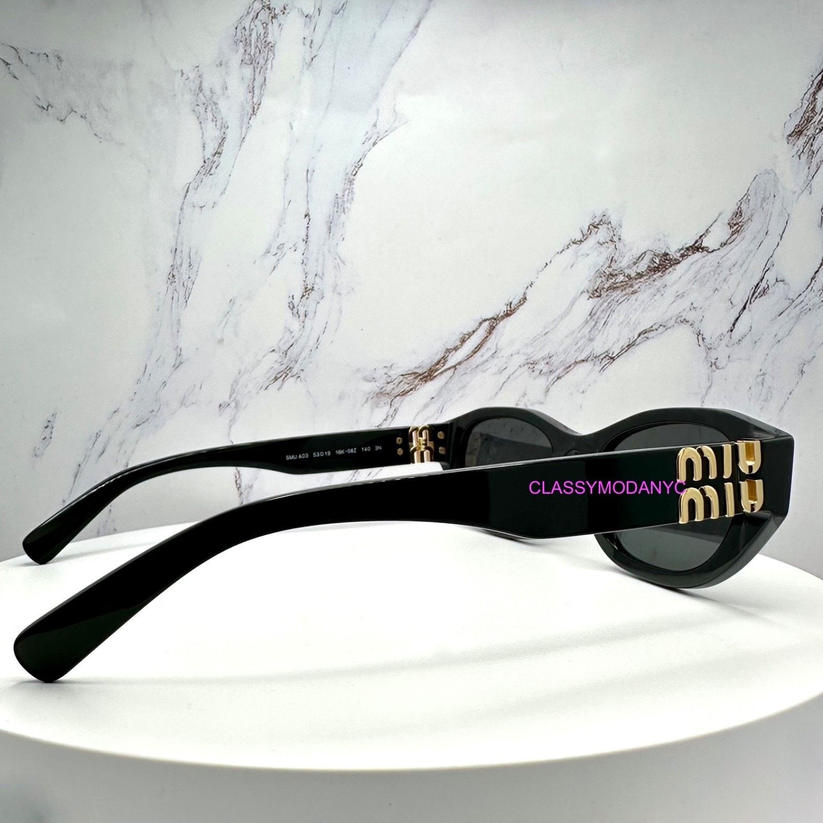 Miu Miu MIU MIU Sunglasses Black Gold Rectangle Cat Eye Authentic Size ONE SIZE - 7 Thumbnail