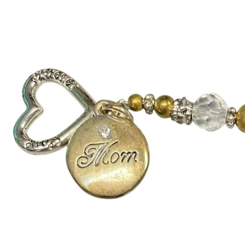 Other Gold Silver and Clear Beaded Mom Bracelet With Heart Toggle Size ONE SIZE - 5 Thumbnail