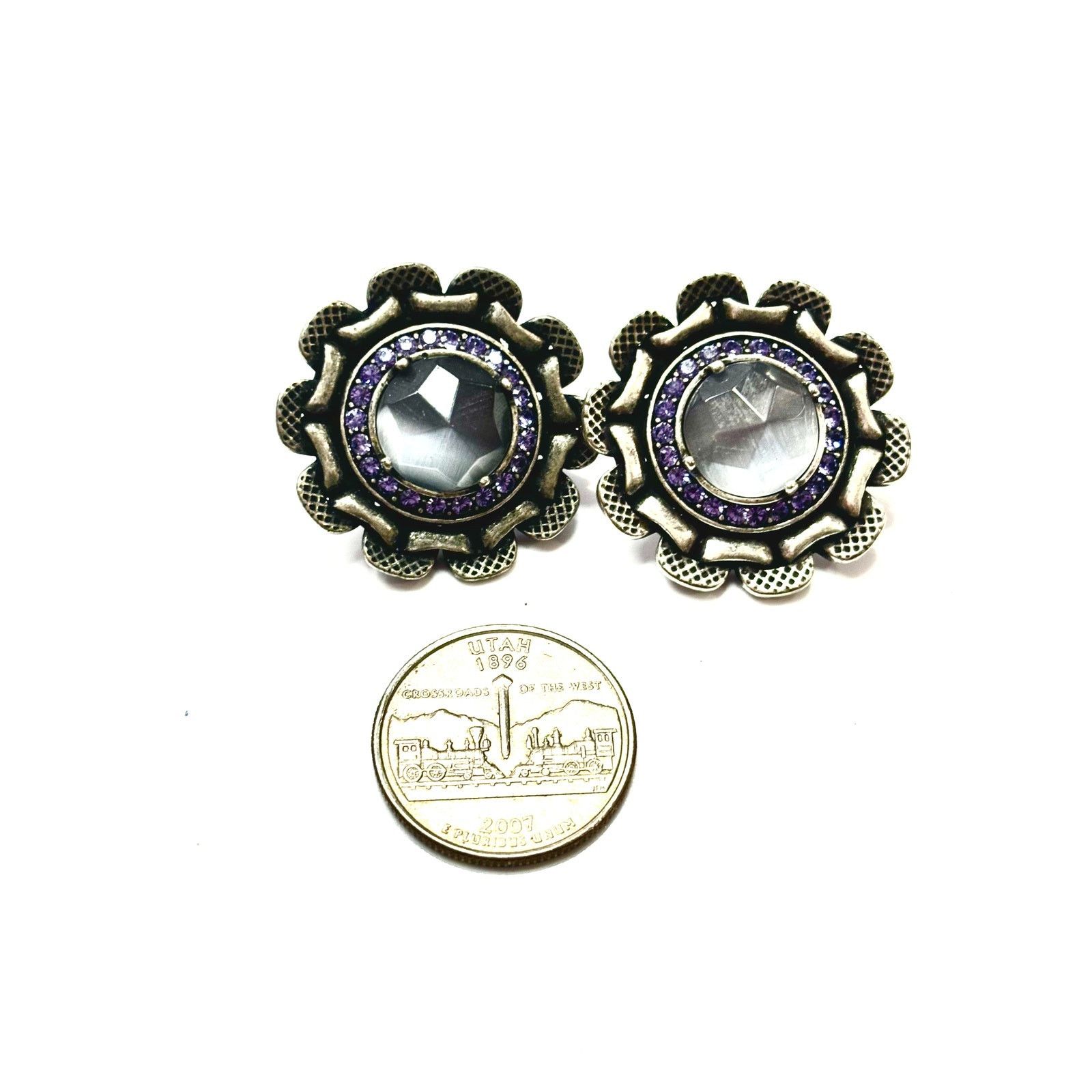 Givenchy GIVENCHY Vintage Antique Silver Tone Button Amethyst Earring Size ONE SIZE - 7 Thumbnail