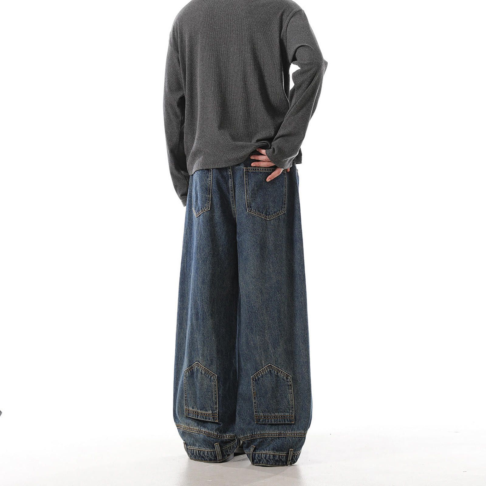 Vintage Dark Blue Wide Leg Denim Jeans, Baggy Relaxed Fit Jeans Size US 30 / EU 46 - 5 Thumbnail