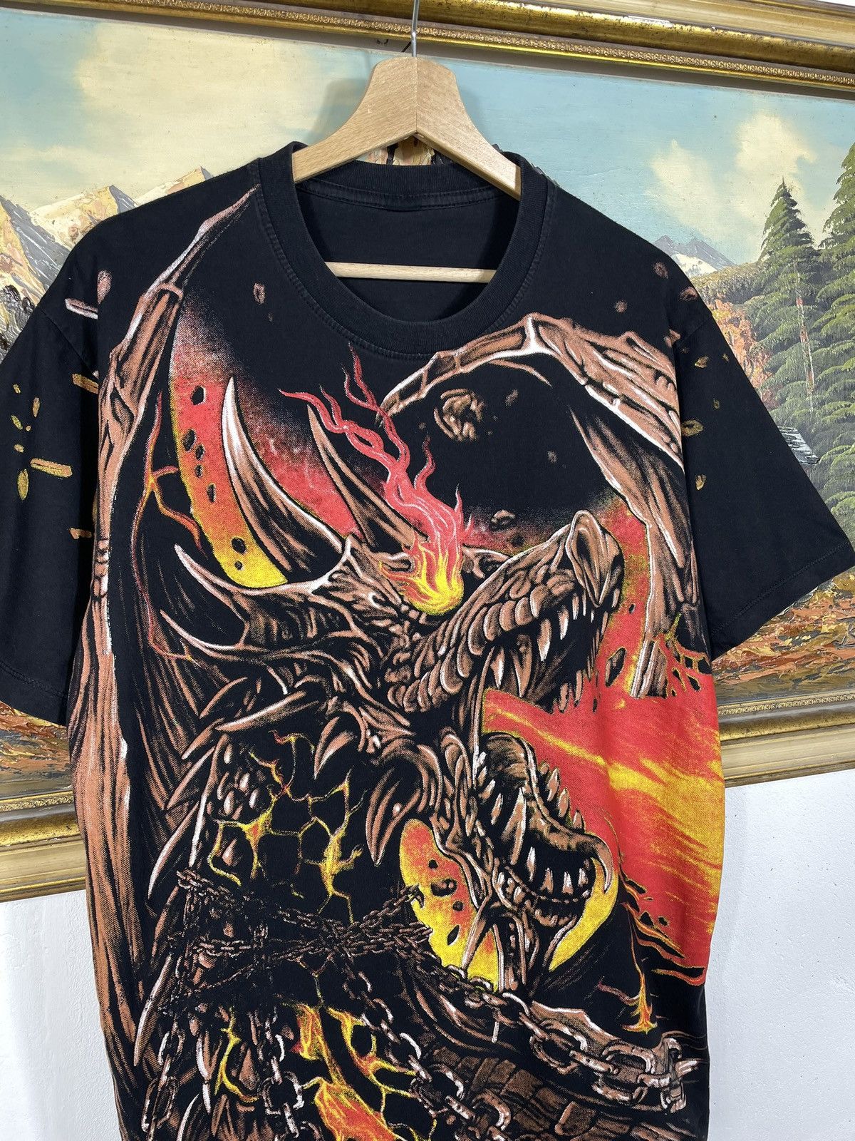 Other Vintage Y2k Black Tee Big Dragon Graphic Avant Garde Fire Size US M / EU 48-50 / 2 - 5 Thumbnail