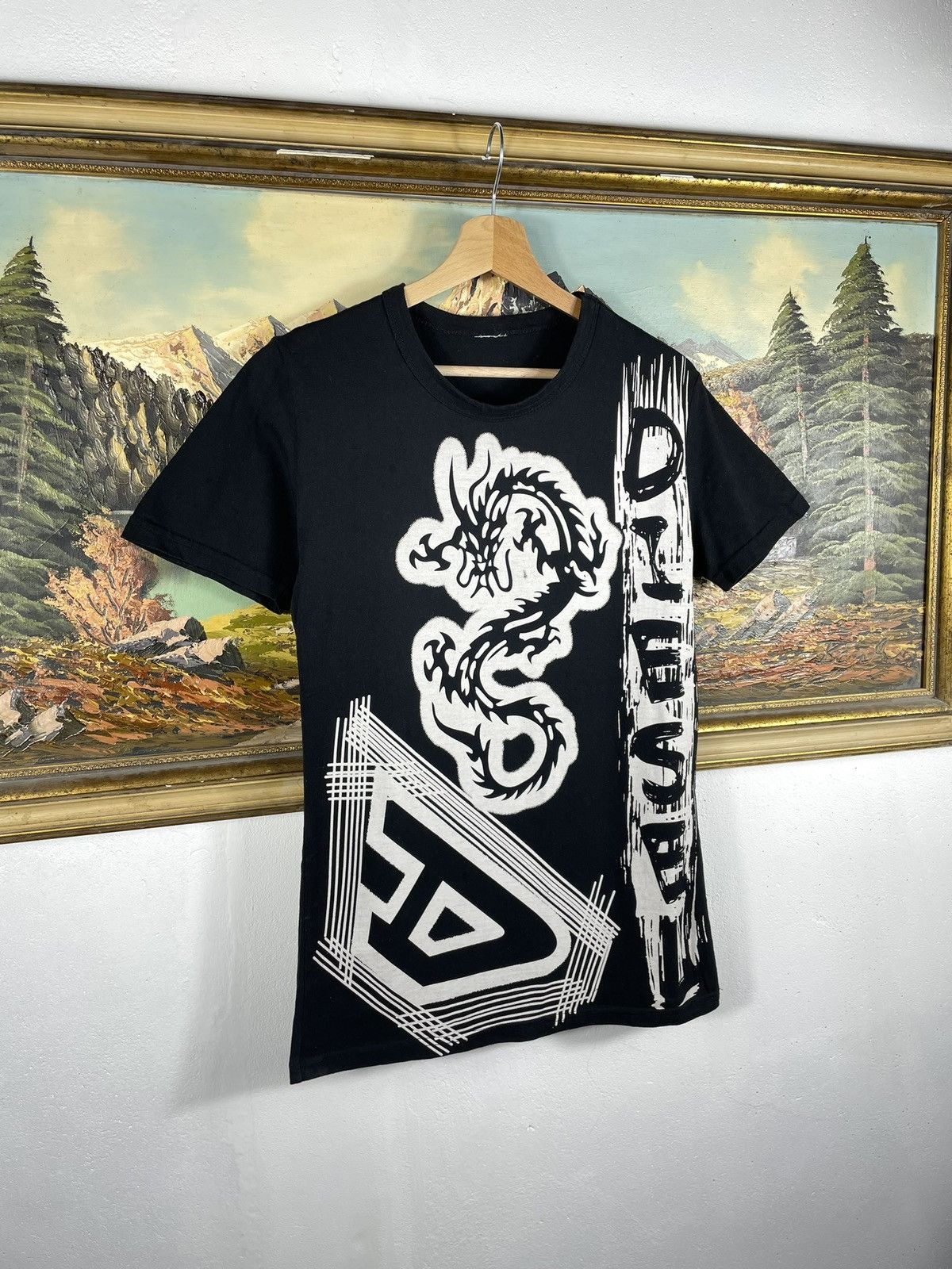 Diesel × Japanese Brand × Vintage Black Retro 00s Diesel T Short Tee Dragon Big Logo Skate Size US XS / EU 42 / 0 - 3 Thumbnail