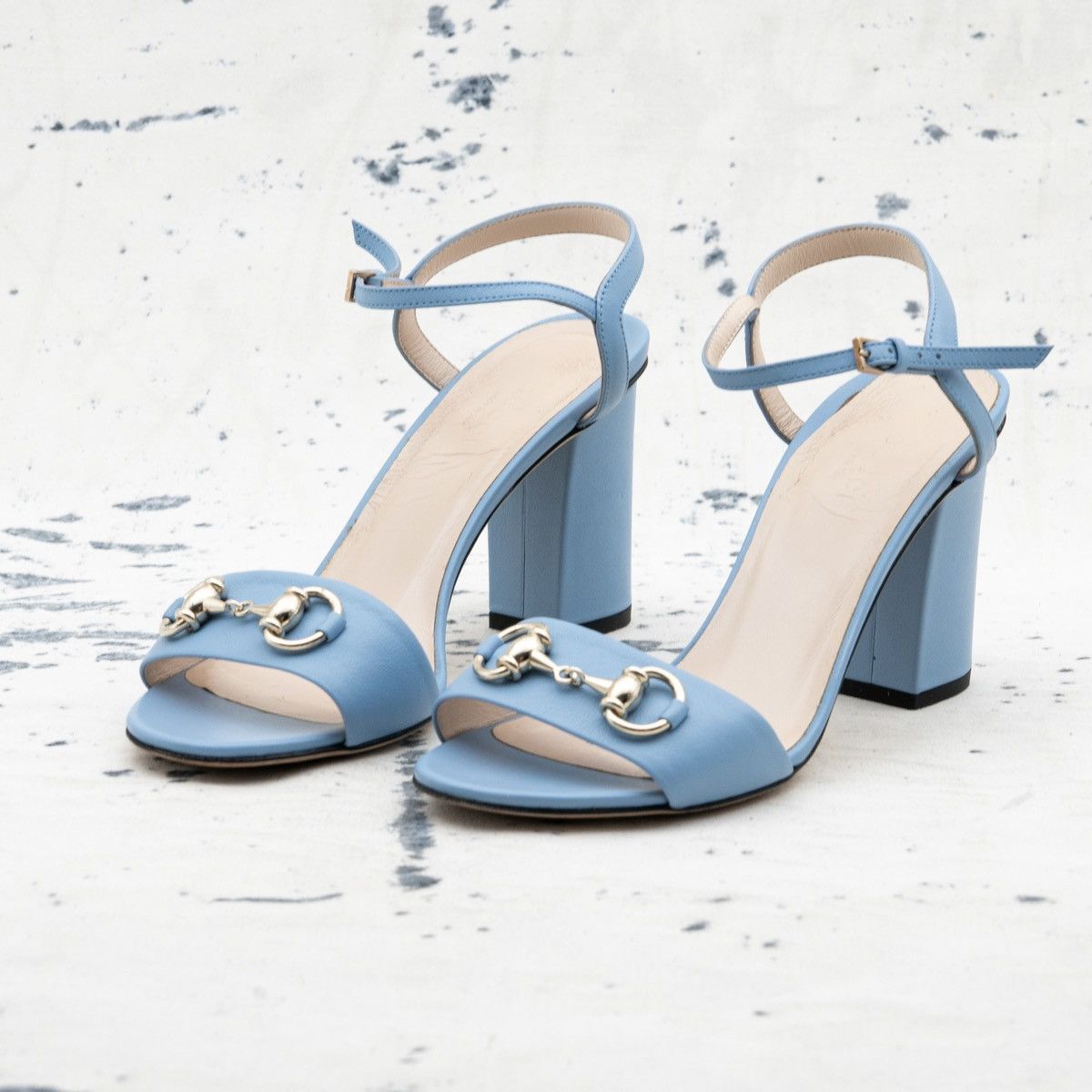 Gucci Horsebit Logo WomenS Light Blue Leather Heels Shoes, Women's (Size 5)