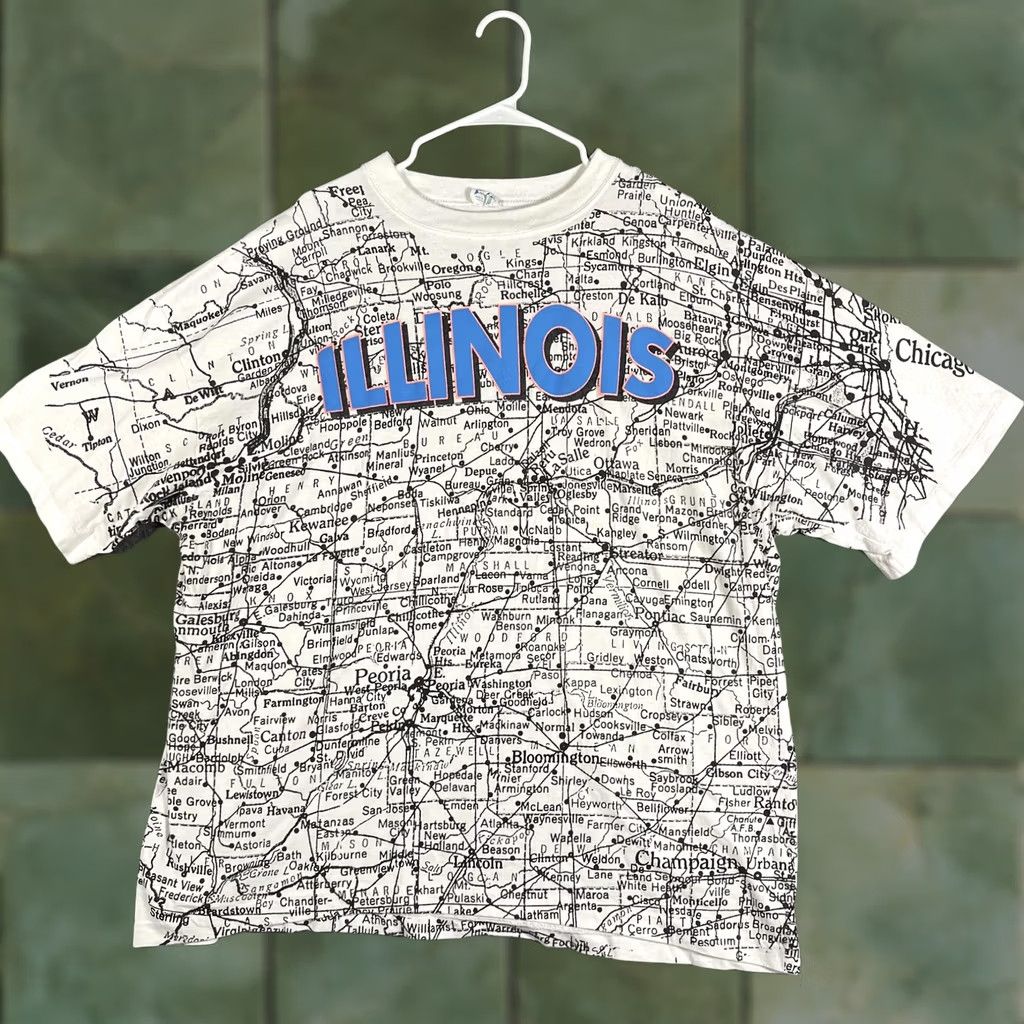 Sunray Sportswear VINTAGE Sun Sportswear Shirt Mens 2XL White Illinois Map Graphic Tee USA 90s Size US XXL / EU 58 / 5 - 1 Thumbnail