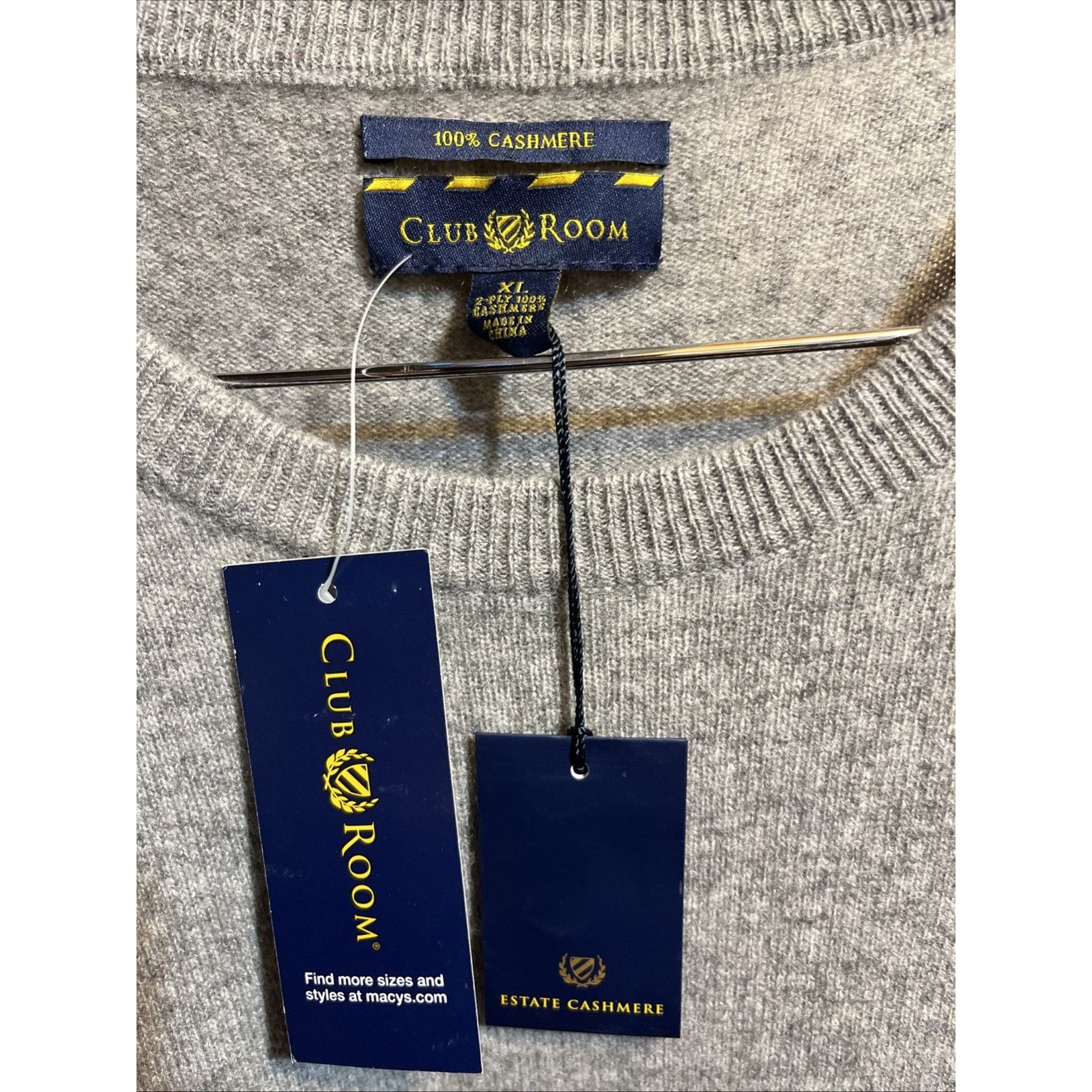 Club Room Club Room Men Cashmere Sweater XL Gray LS 2 Ply Pullover NWT Size US XL / EU 56 / 4 - 3 Thumbnail