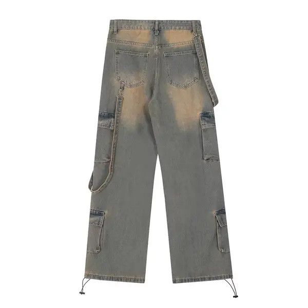 Japanese Brand Men's washed distressed cargo jeans with multiple pockets Size US 32 / EU 48 - 2 Thumbnail