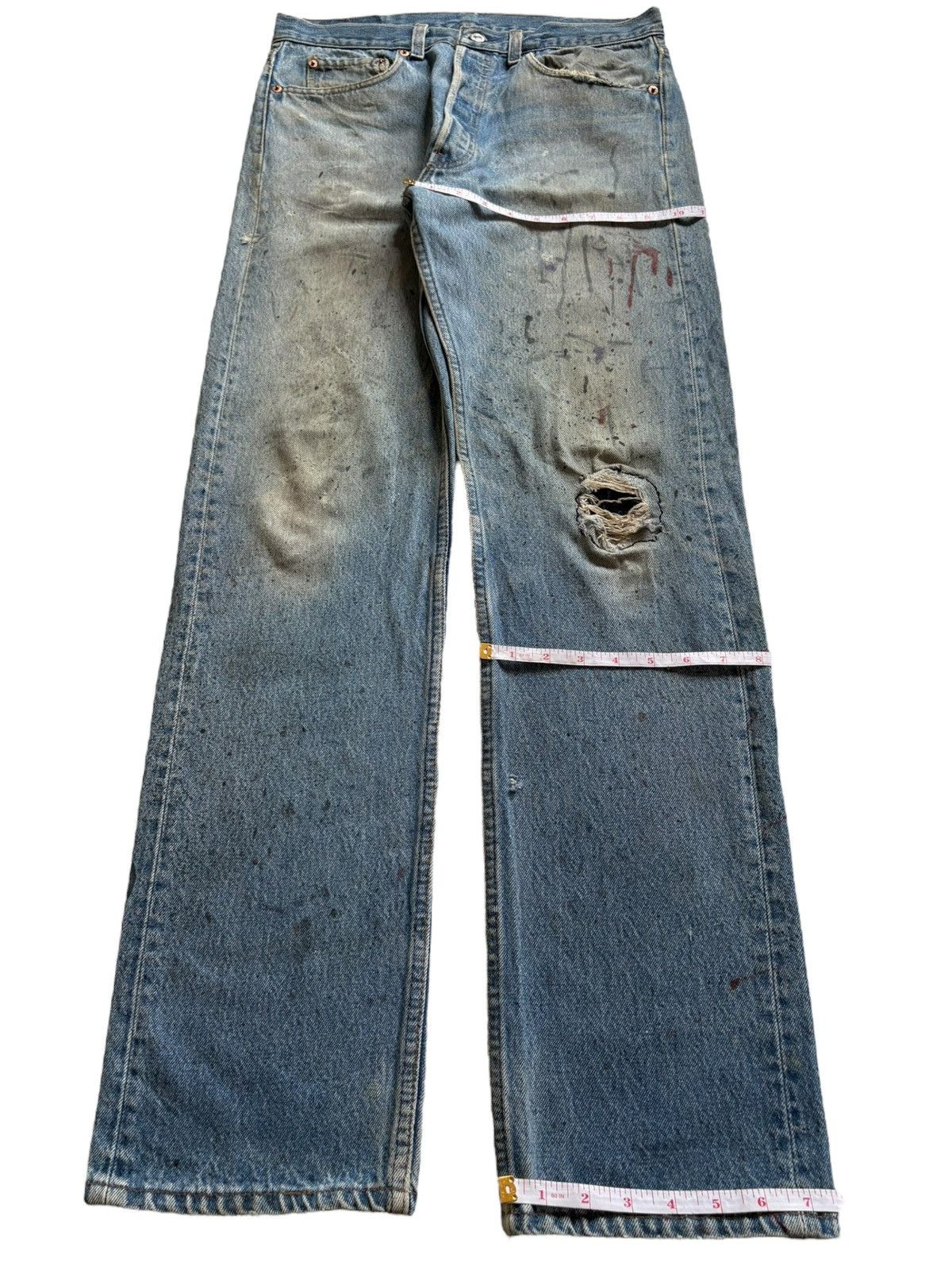 Levi's Vintage 90s Levis 501 Mud Wash Splattered Patched Jeans Size US 31 - 13 Thumbnail