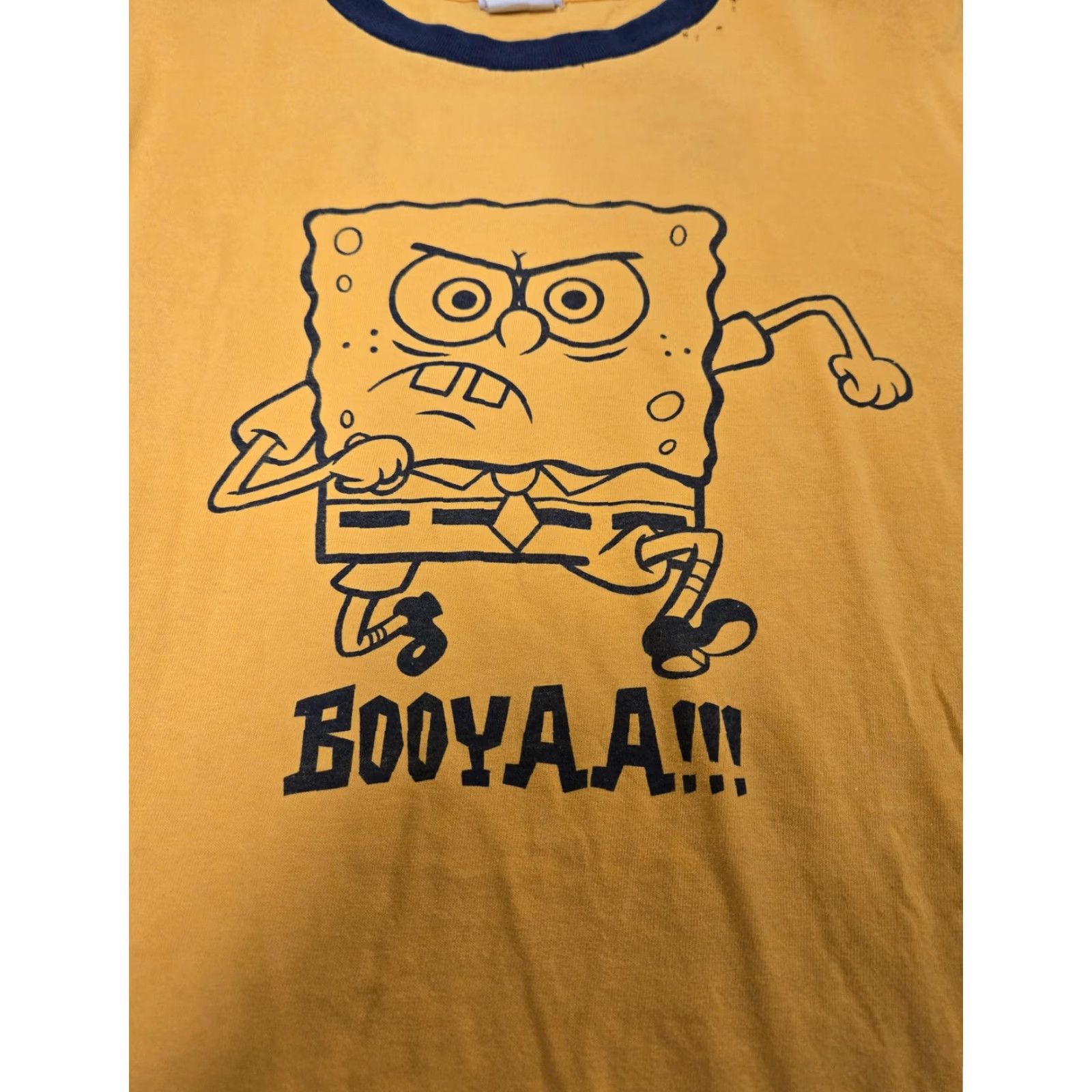 Nickelodeon SpongeBob SquarePants Shirt Mens Large Yellow Ringer Graphic Nickelodeon Booyaa Crew Neck Short Sleeve T-Shirt Cartoon Mens Size US L / EU 52-54 / 3 - 2 Thumbnail