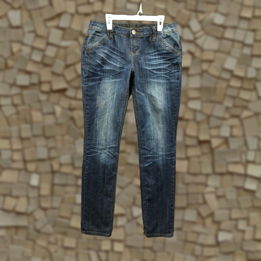 Denime VINTAGE: No ZCO Jeans Size 9 Juniors Mid Rise Dark Wash Blue Denim Skinny Women Size 30" / US 8 / IT 44 - 1 Thumbnail