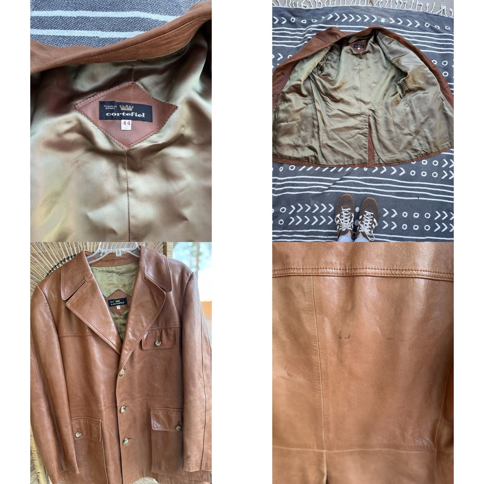 Vintage VINTAGE Cortefiel Men's Leather Safari Jacket 70s Made In Spain 44 Brown Leather Trench Coat Mens Jacket Size US S / EU 44-46 / 1 - 8 Thumbnail