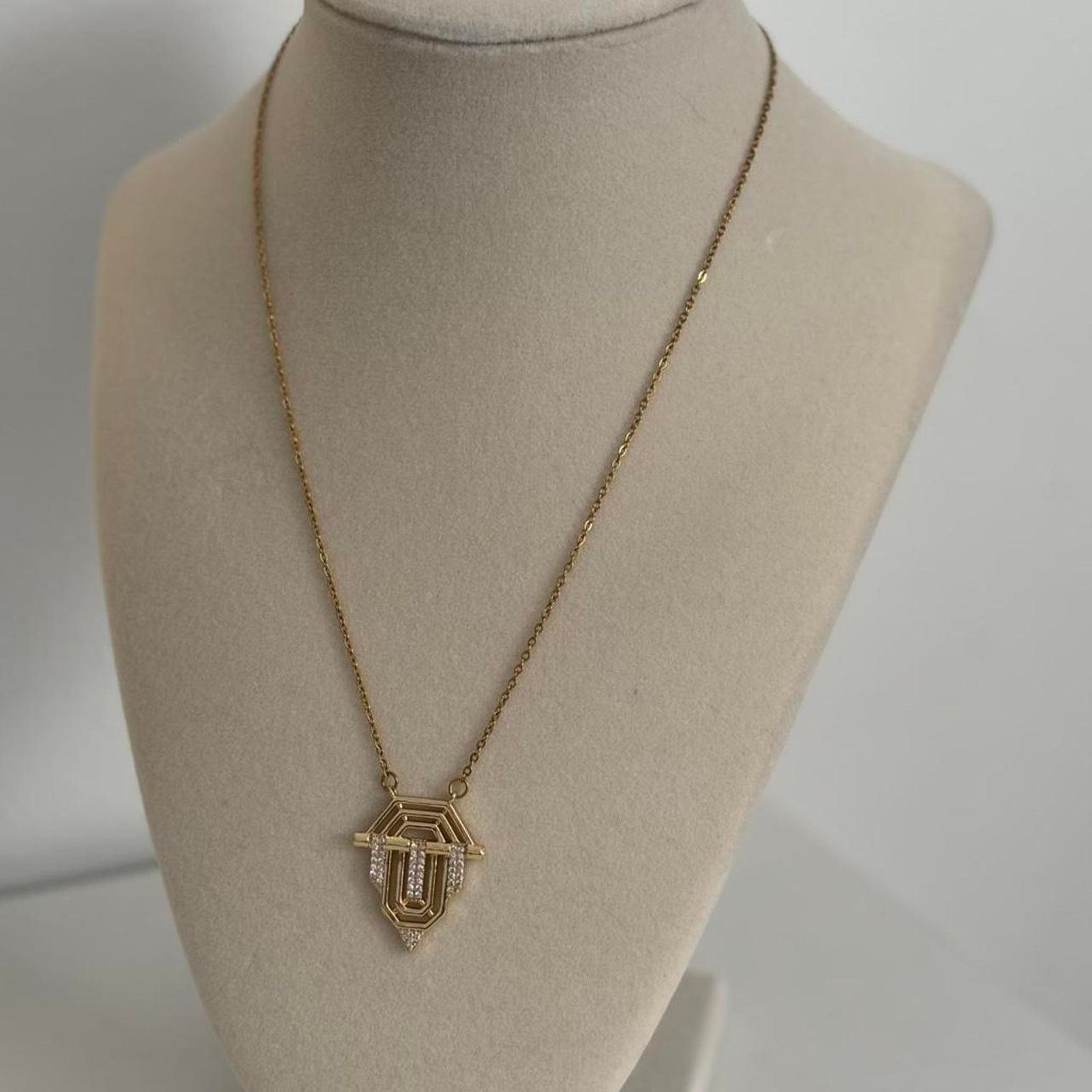 Other Gold Tone Geometric Pendant Necklace Clear Rhinestone Size ONE SIZE - 1 Thumbnail