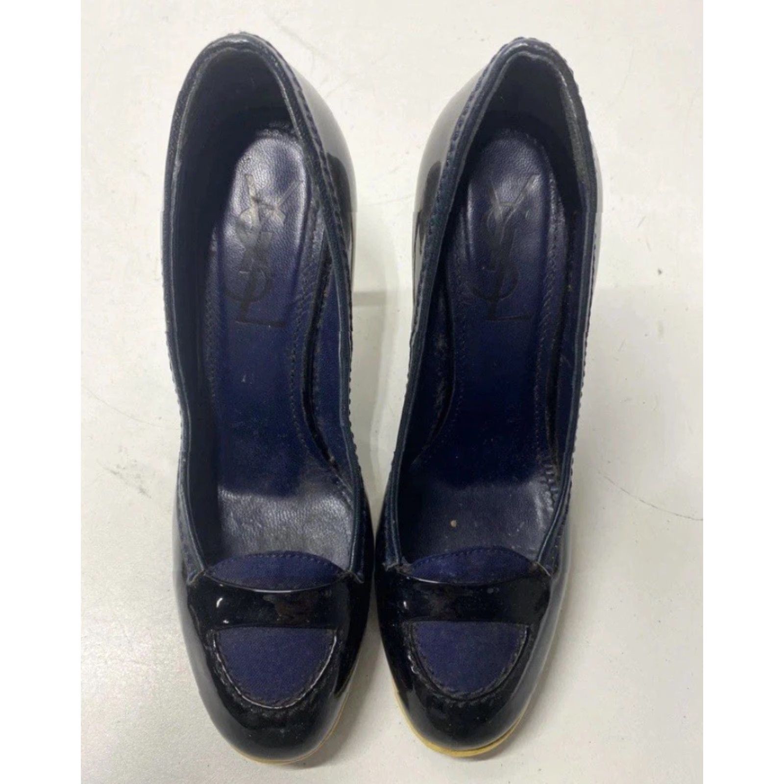Yves Saint Laurent Women’s Yves Saint Laurent YSL Designer Black Suede/Golden High Heels Size 5.5 Pump Leather Black Womens 5.5 YSL Size US 6 / IT 36 - 4 Thumbnail