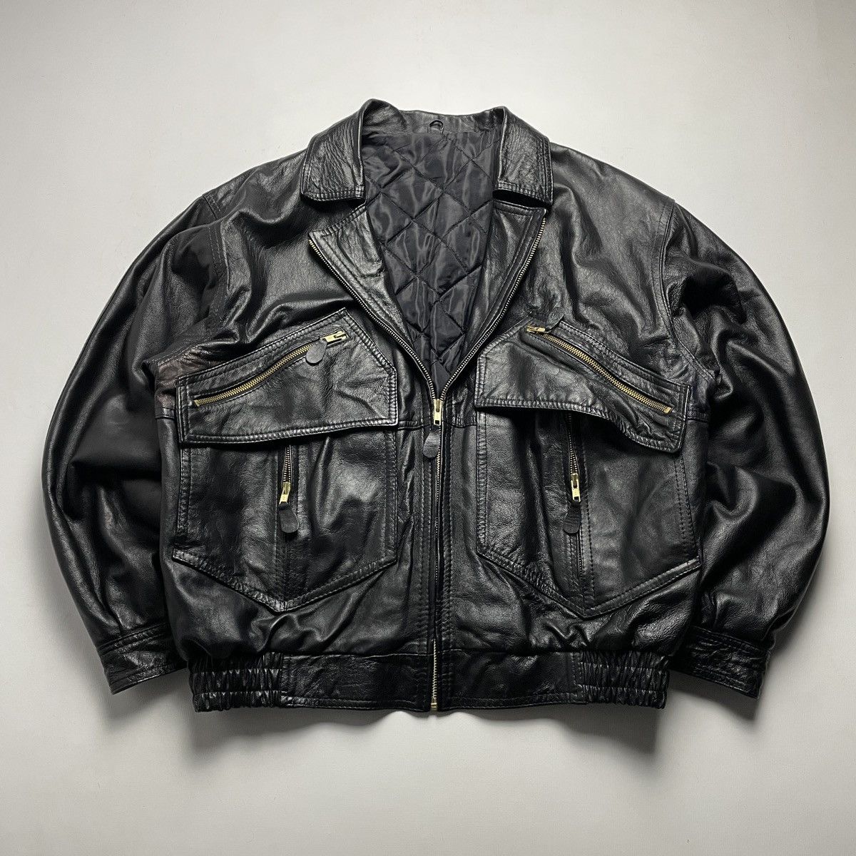 Pre-owned Bomber Jacket X Leather Jacket 1990s Type A1 Cropped Racing Avirex Style In Black