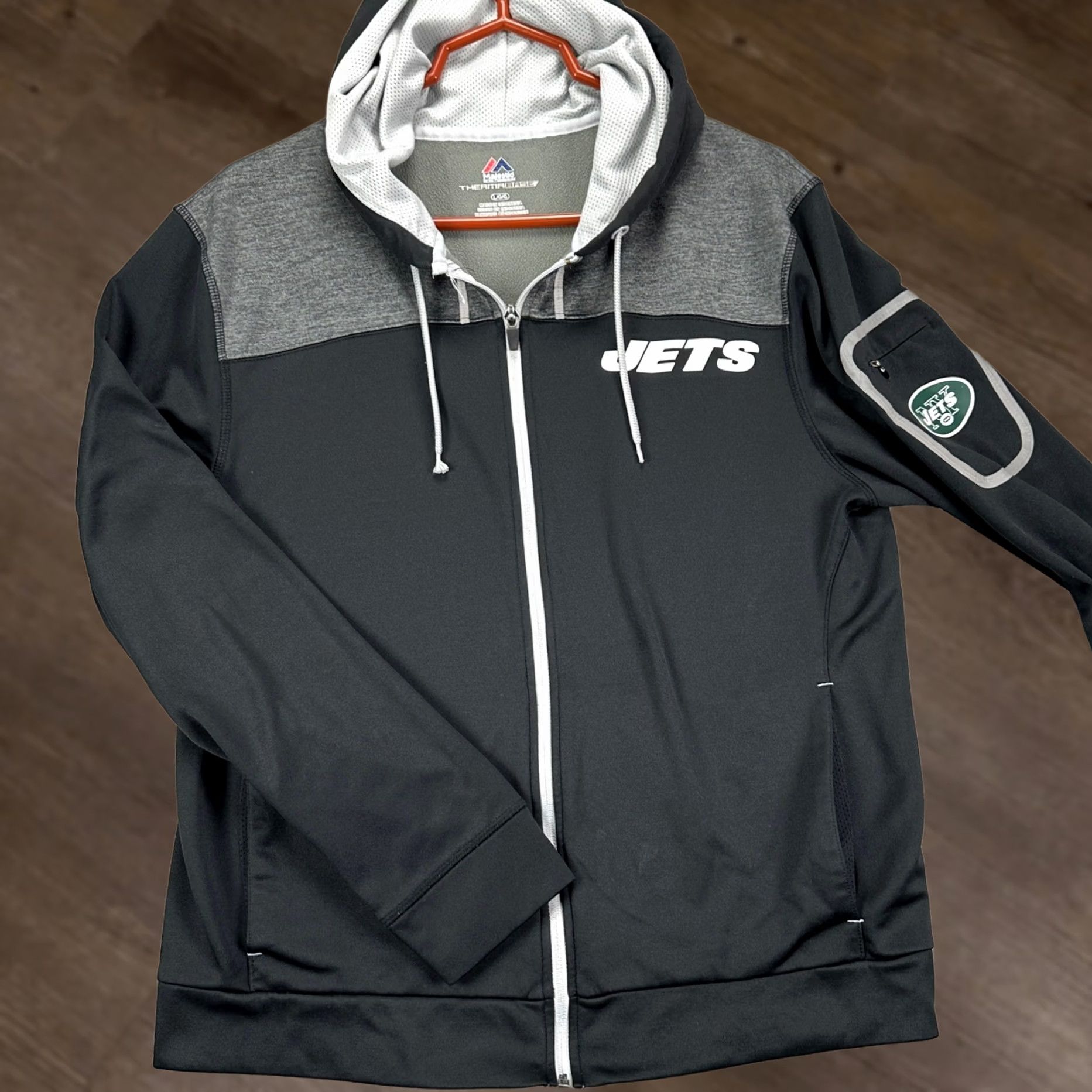 NFL Majestic New York Jetz Therma Base Jacket Full Zip Mens Large Gray NFL Football Size US L / EU 52-54 / 3 - 1 Thumbnail