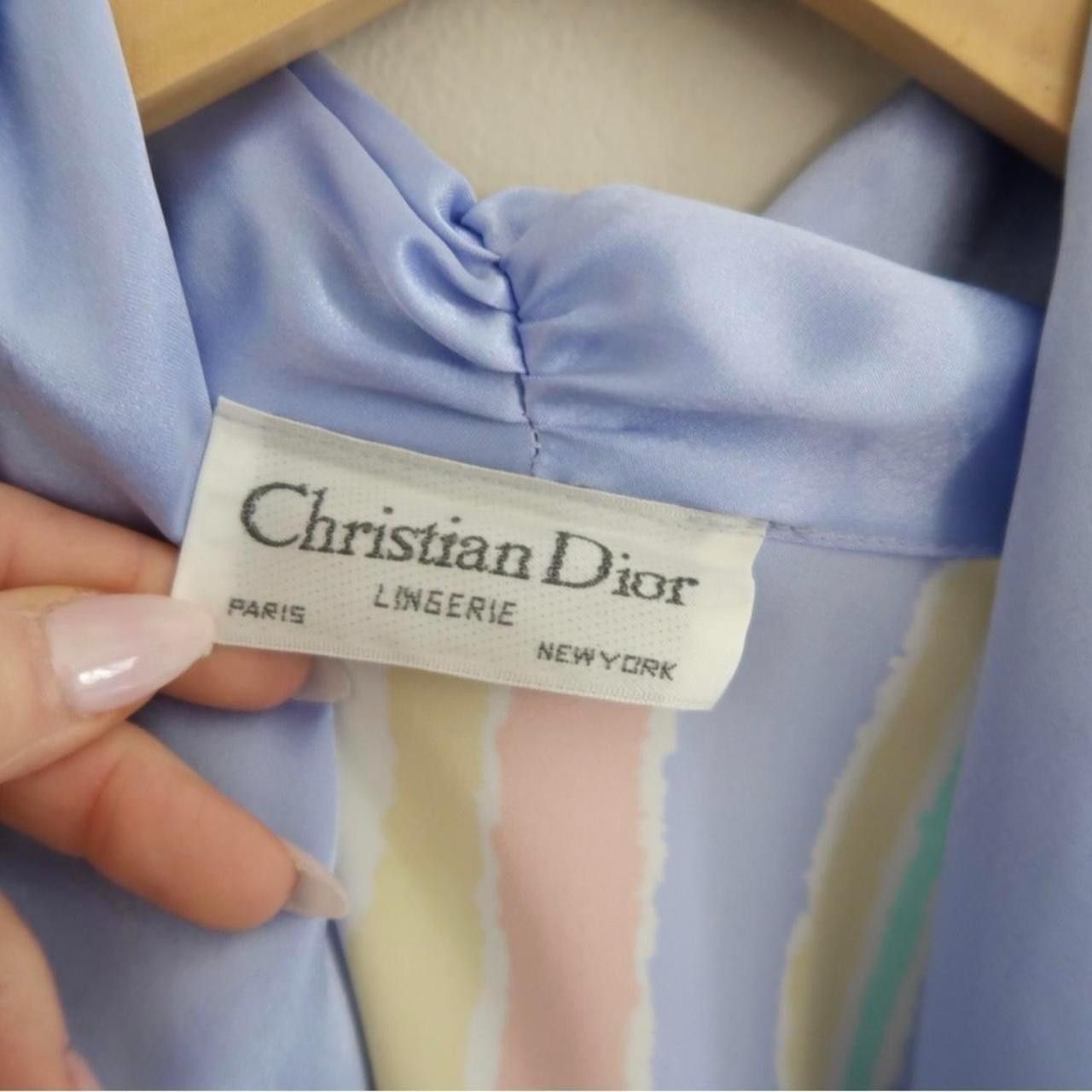 Dior Vintage Christian Dior Pastel Striped Satin Robe | 70s 80s Size L / US 10 / IT 46 - 5 Thumbnail
