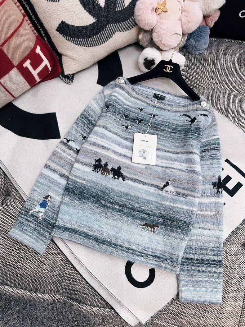 Chanel Chanel 24k gray cashmere bird sea view pattern knitted one Size XXS / US 00 / IT 34 - 8 Thumbnail