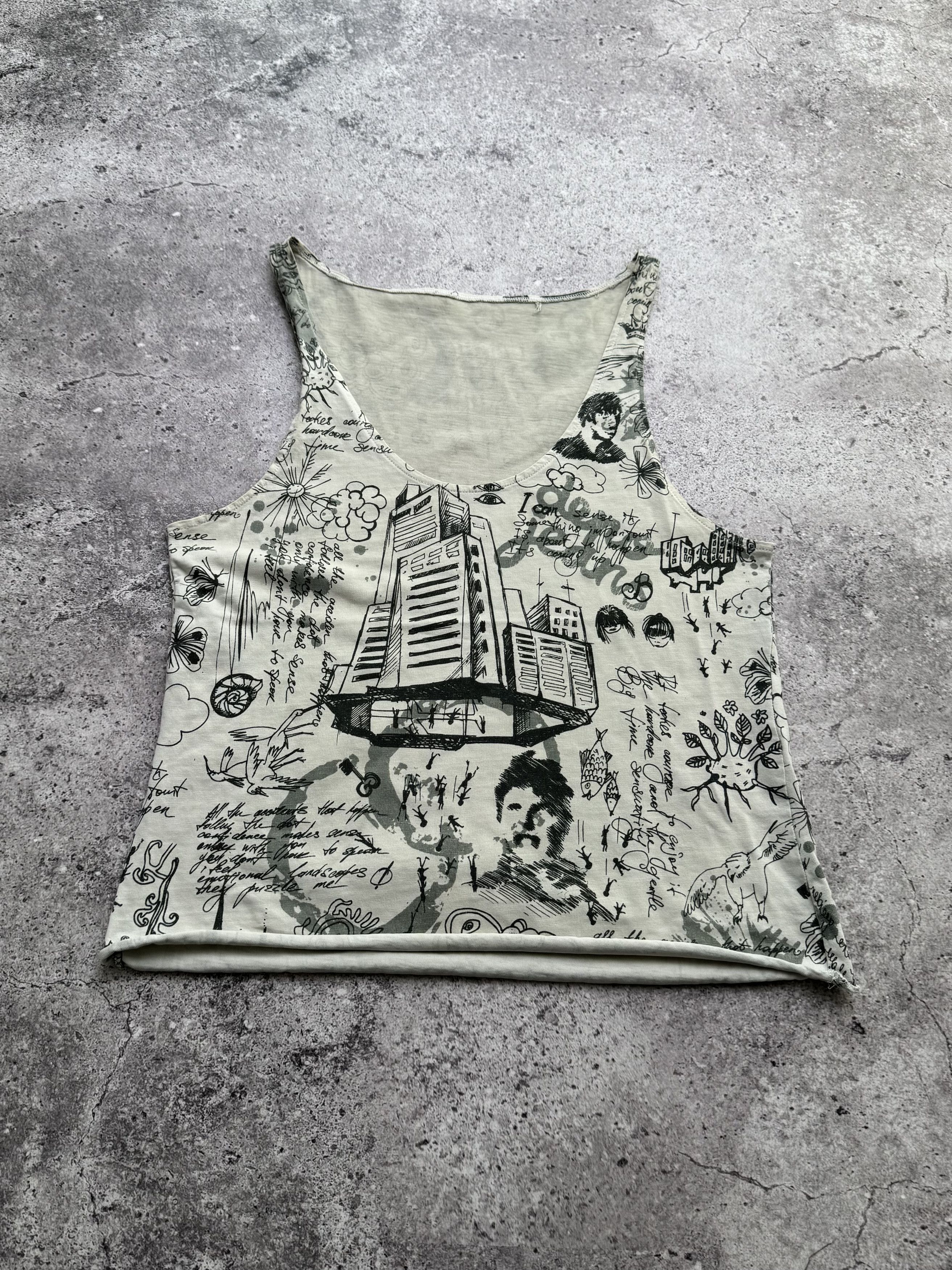 Vintage Y2K Graphic Tank Abstract Sketch Print Artsy Streetwear (E8) Size S / US 4 / IT 40 - 1 Thumbnail