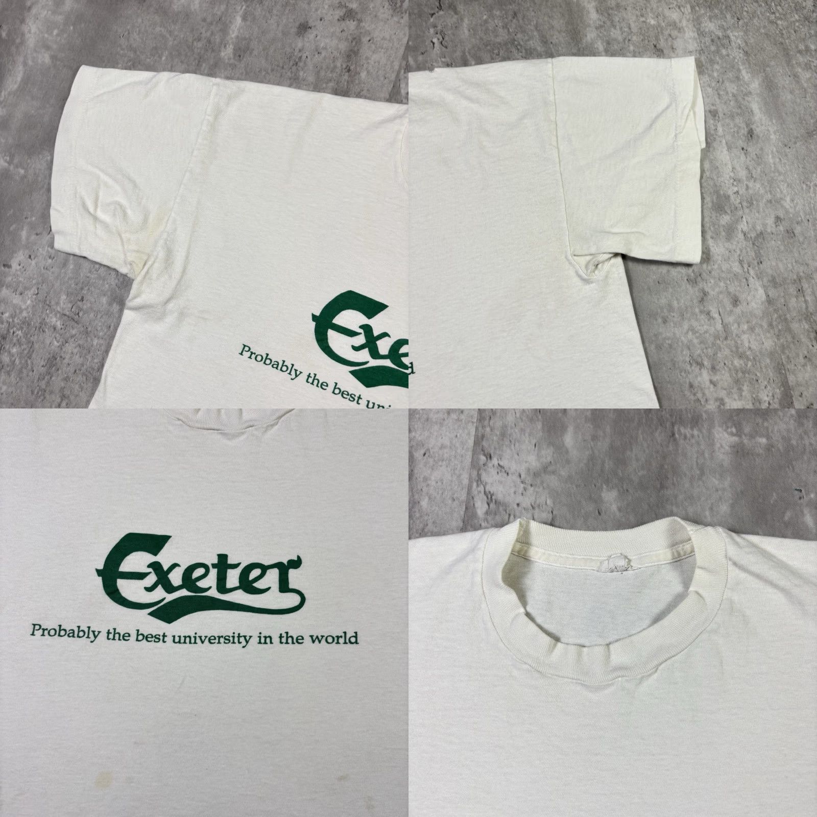 Vintage VINTAGE Exeter University T Shirt White 70s 80s USA Graphic Print Crew Neck Short Sleeve Size L Men Regular Cotton Ring Spun Size US L / EU 52-54 / 3 - 8 Thumbnail