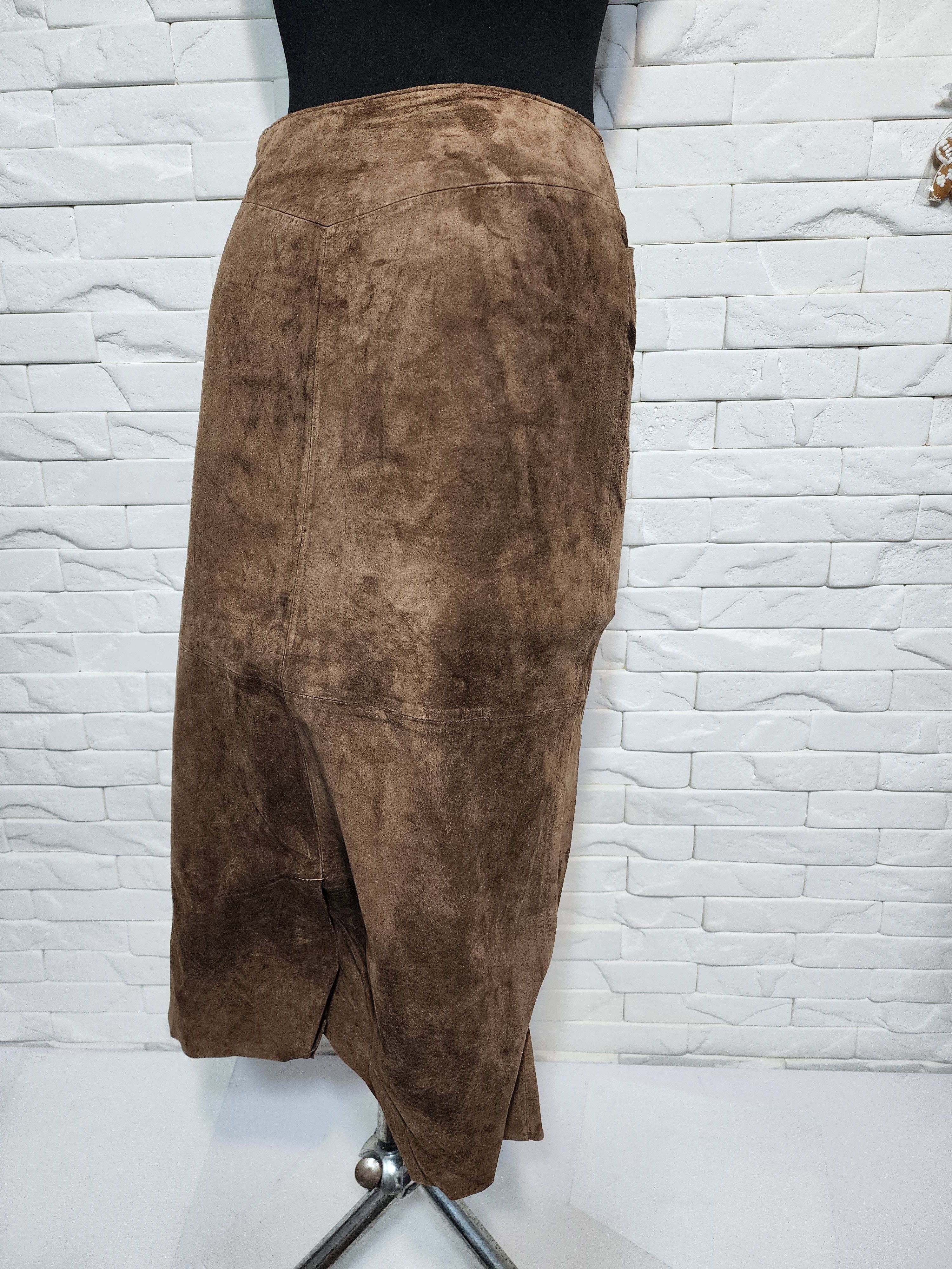 Other Brown Suede Leather Skirt, Plastic Zipper Fasteners Size 32" / US 10 / IT 46 - 5 Thumbnail