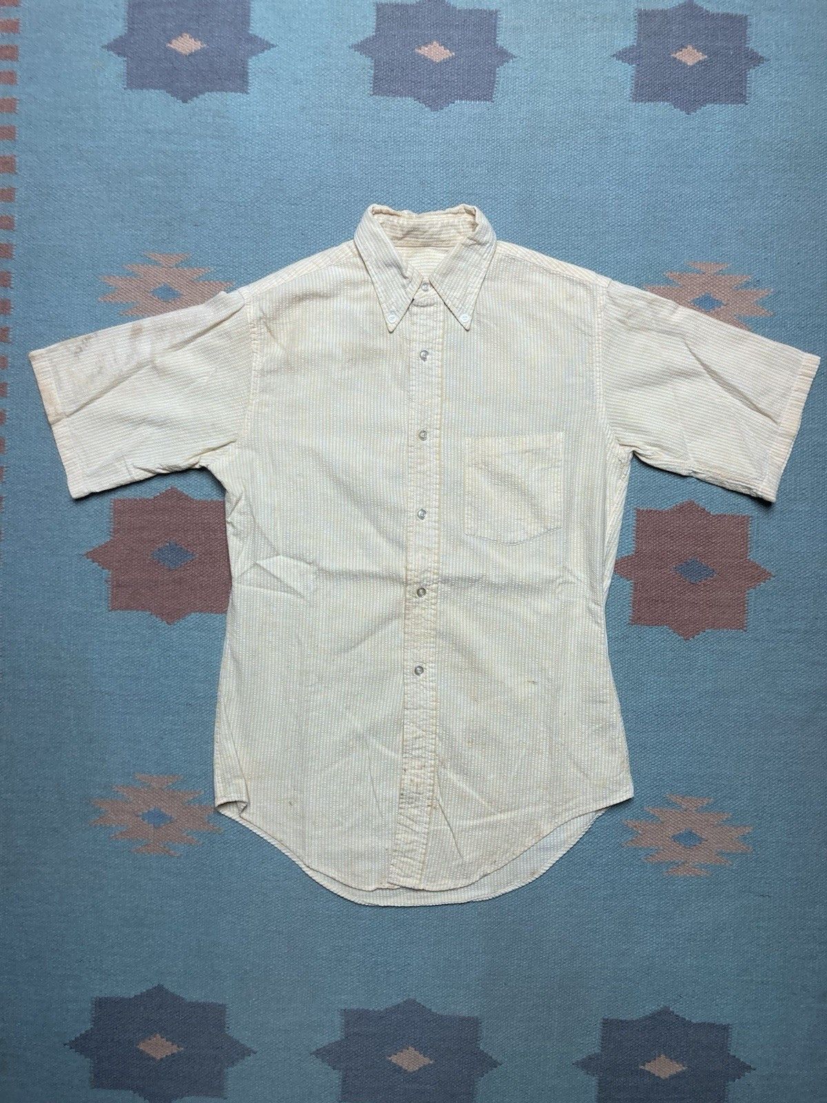 Vintage 1950s 60s button shirt seersucker striped textured medium Size US M / EU 48-50 / 2 - 1 Thumbnail