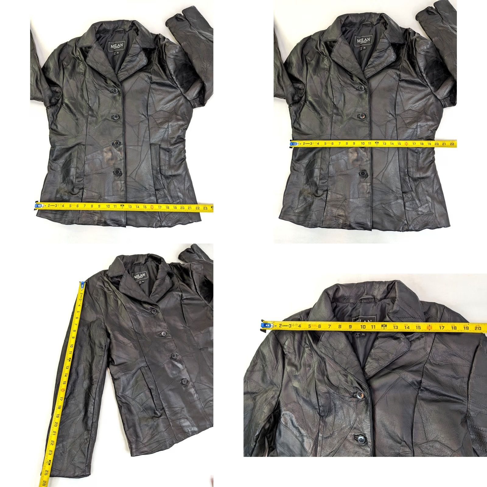 Vintage VINTAGE Milan Patchwork Leather Jacket Women 2XL Tooled Lined Button Brown Black Patchwork Retro Jacket Womens 2XL Size XXL / US 16-18 / IT 52-54 - 8 Thumbnail