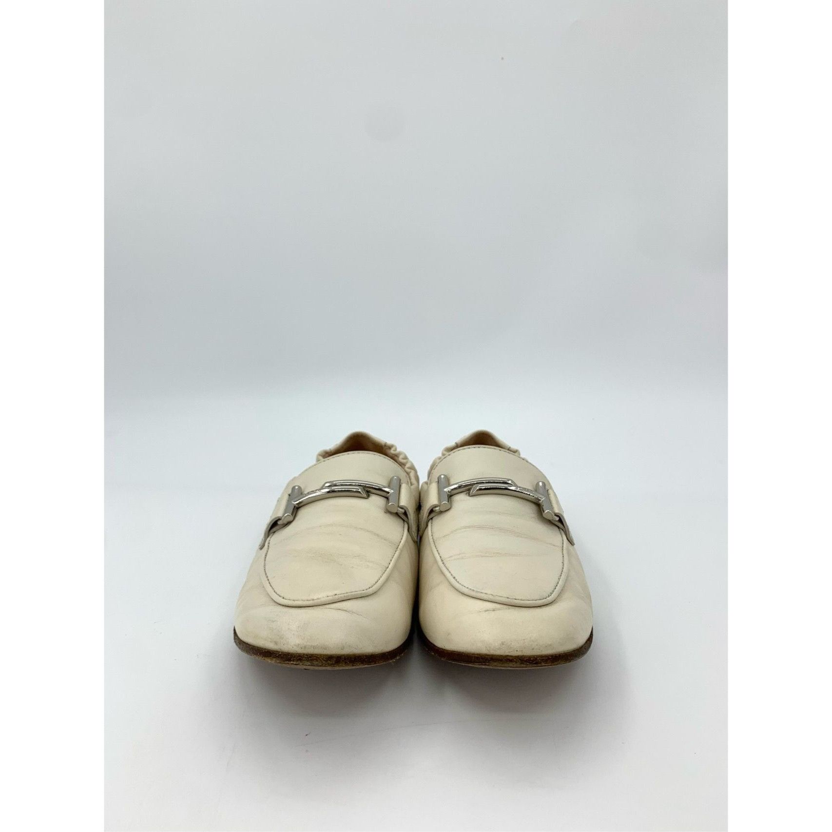 Tod's Tods Womens Ivory Leather Loafers With Silver Buckle Accent Size US 7 / IT 37 - 5 Thumbnail