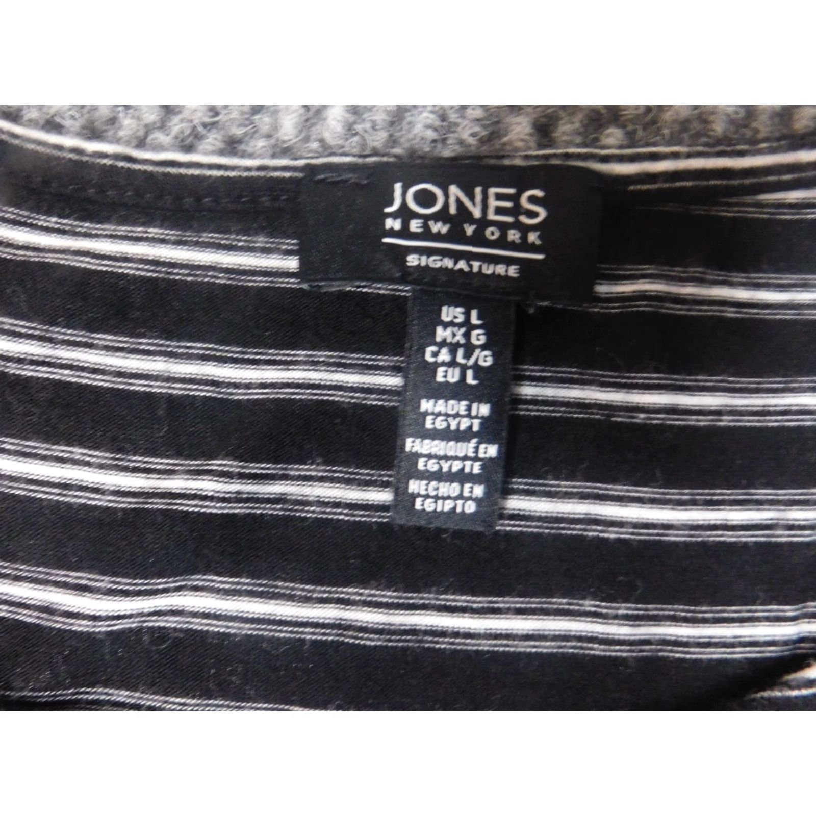 Jones New York Jones New York top Blouse Womens Large Black Striped Crew Neck Pullover Viscose Rayon Cap Sleeve Casual Stretch Comfort Regular Modern Classic Size L / US 10 / IT 46 - 4 Thumbnail