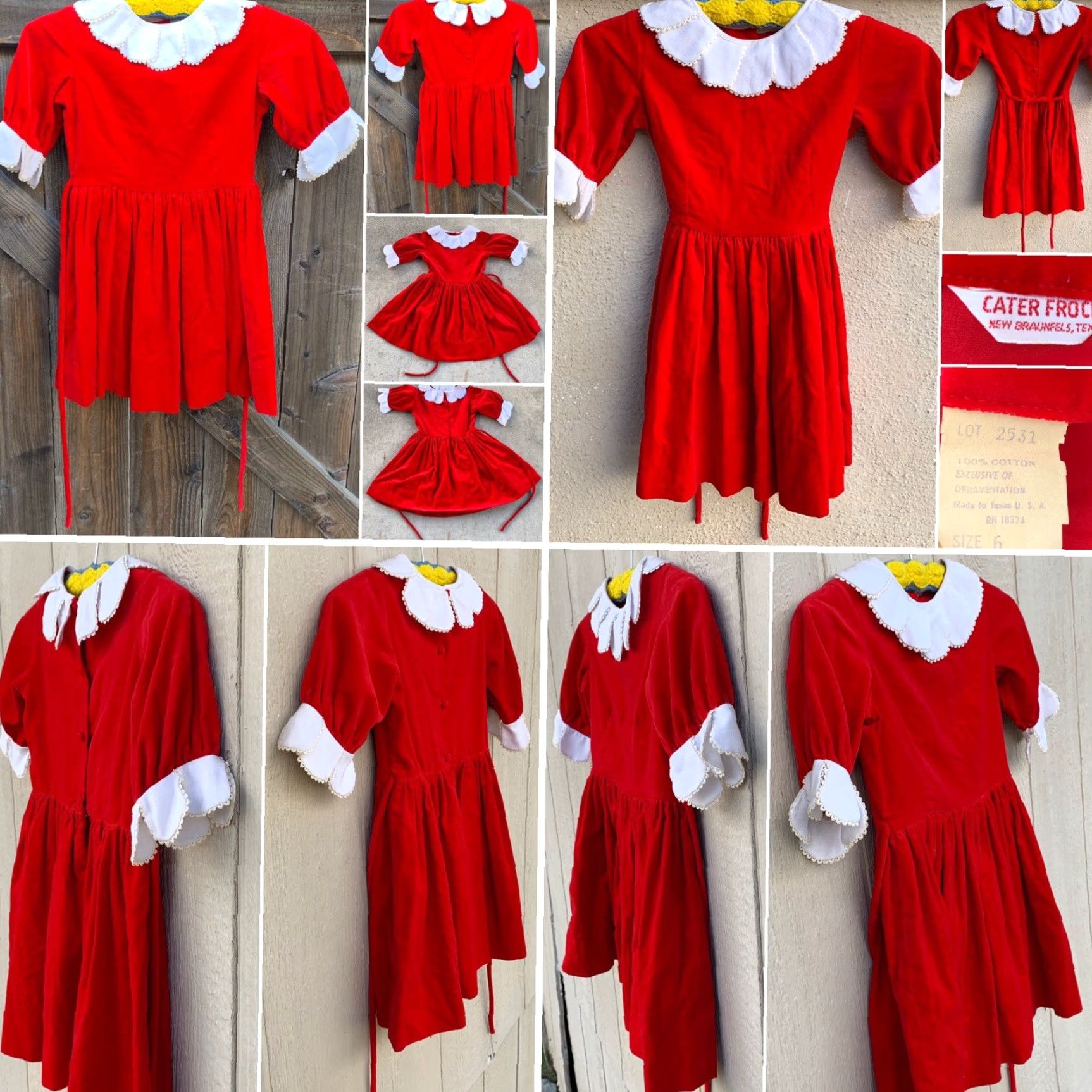 Velvet Vintage Cater Frock New Braunfels, Tex Dress Red Velvet W/ White 6 Dress Girls Slim? Size ONE SIZE - 2 Thumbnail