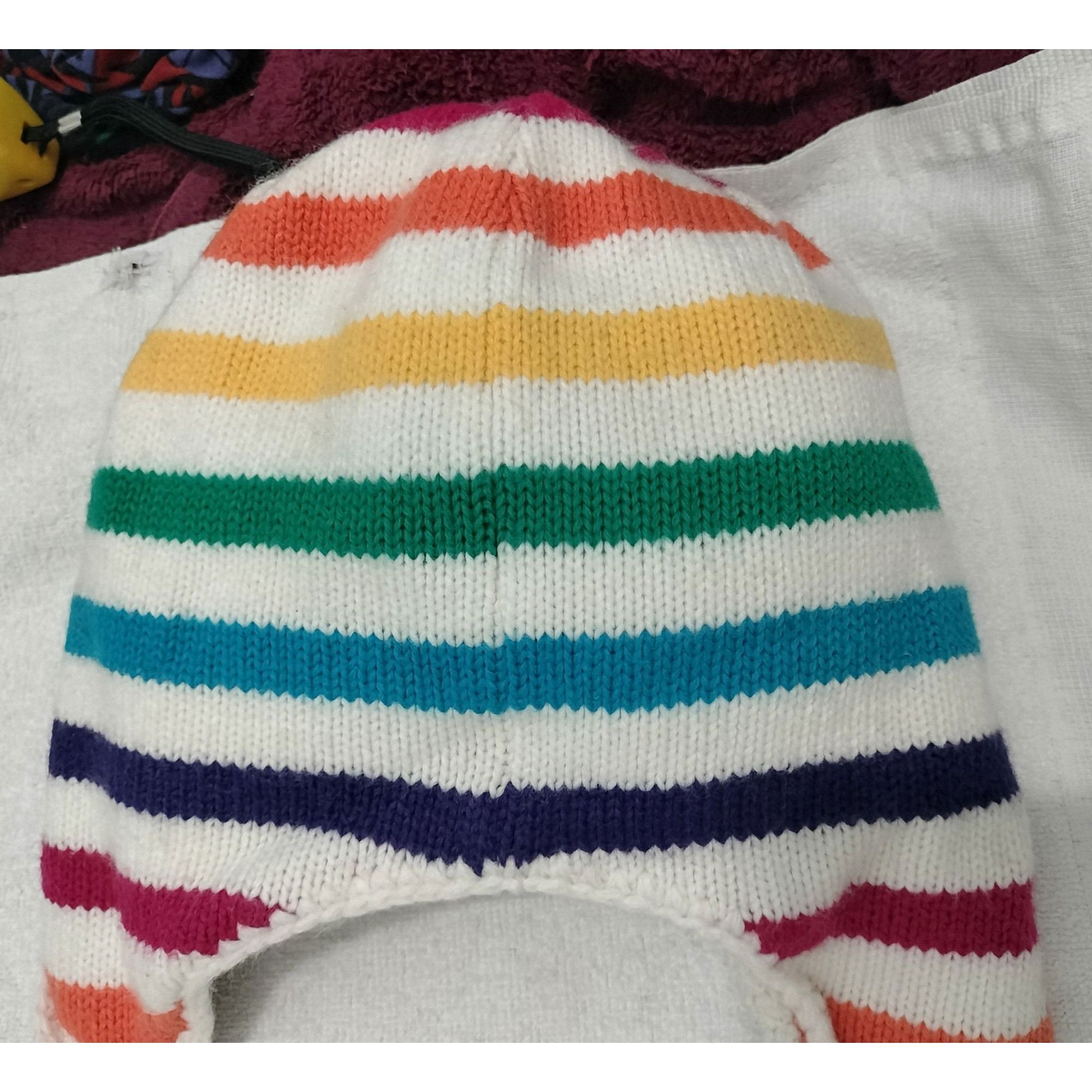 Aeropostale Aeropostale Rainbow Striped Ear Flap Pom Pom Knit Hat Sherpa Size ONE SIZE - 17 Thumbnail